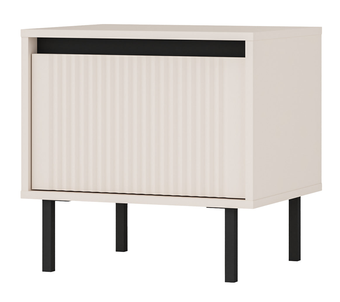 Osaka Nachttisch mit Schublade und geriffelter Front, 52 cm, sandbeige auf schwarzen Beinen