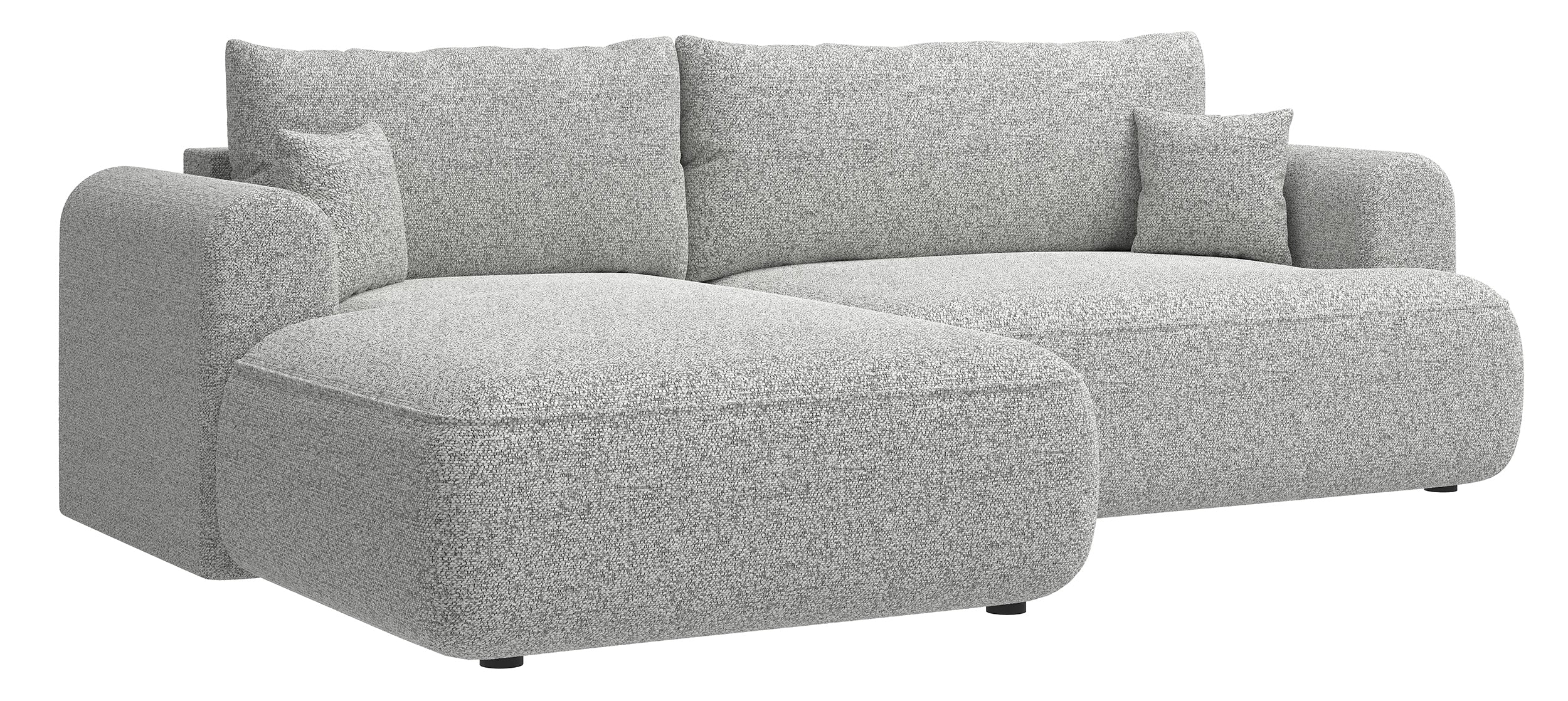 Ecksofa mit Schlaffunktion Ovo, L-förmig, hellgraues Geflecht, linksseitig