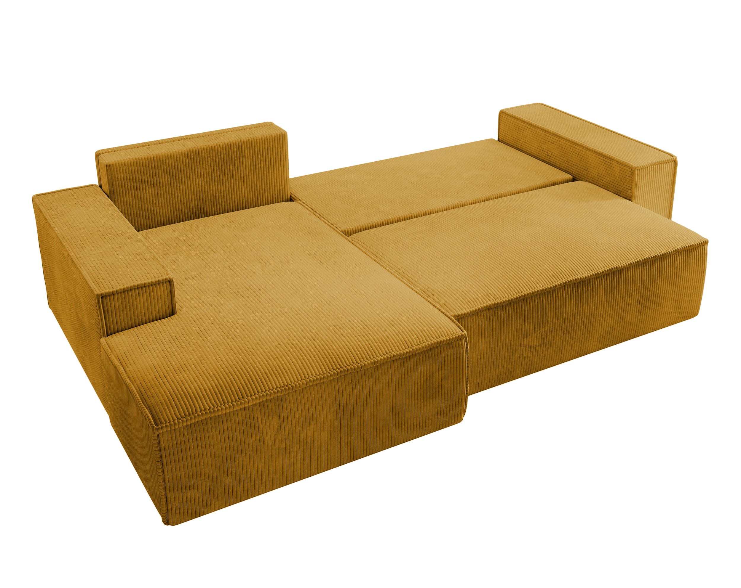 Ecksofa mit Schlaffunktion Farese New, L-förmig, mit Stauraum, senfgelb, Cordstoff, linksseitig