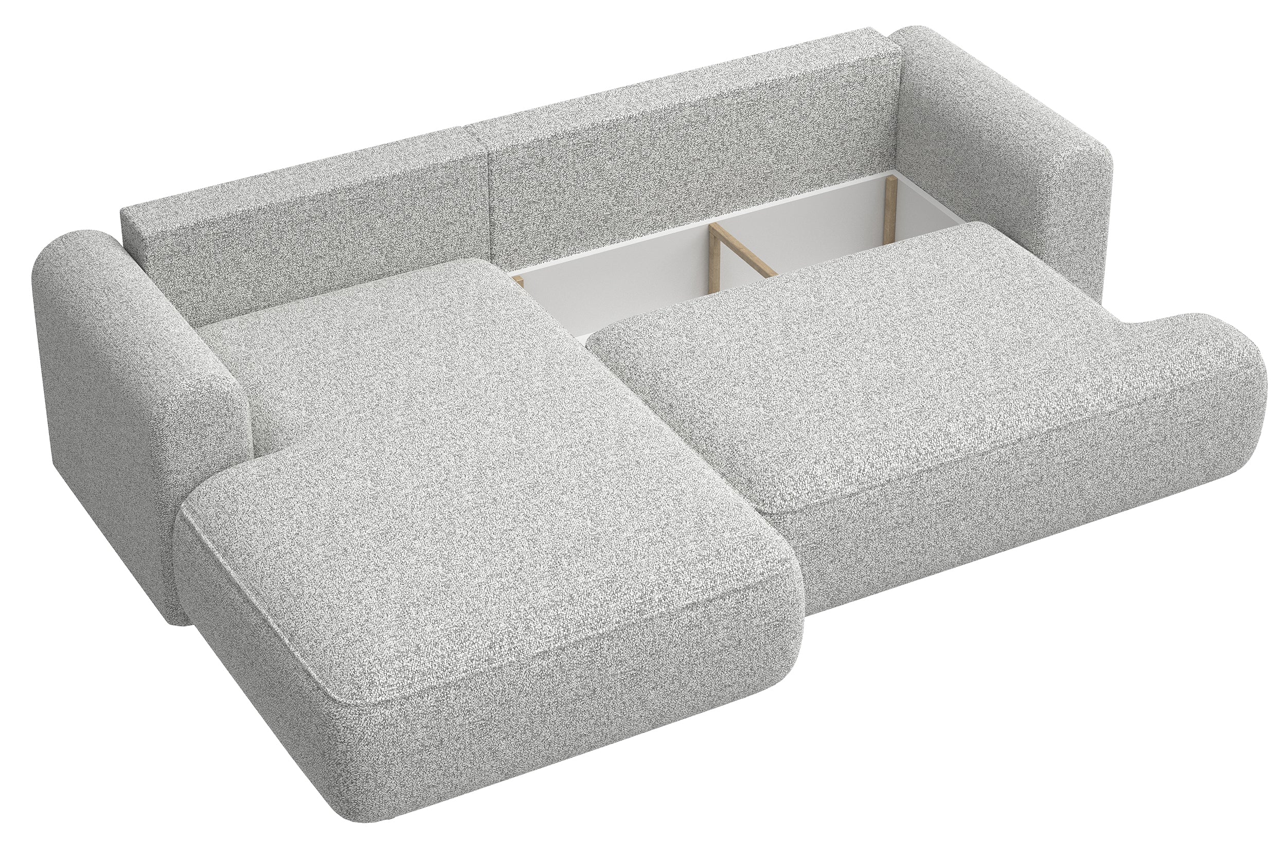 Ecksofa mit Schlaffunktion Ovo, L-förmig, hellgraues Geflecht, linksseitig
