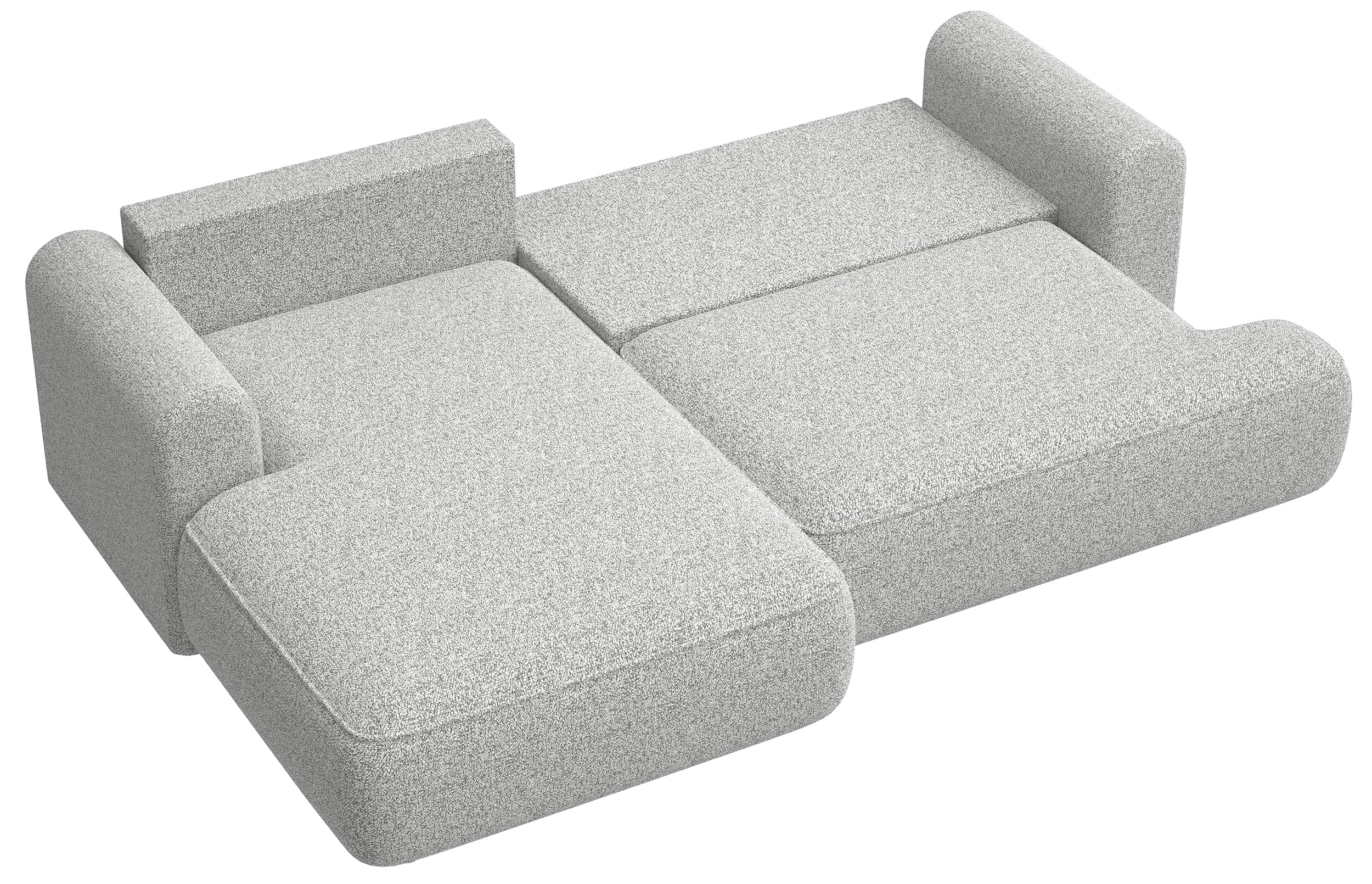 Ecksofa mit Schlaffunktion Ovo, L-förmig, hellgraues Geflecht, linksseitig