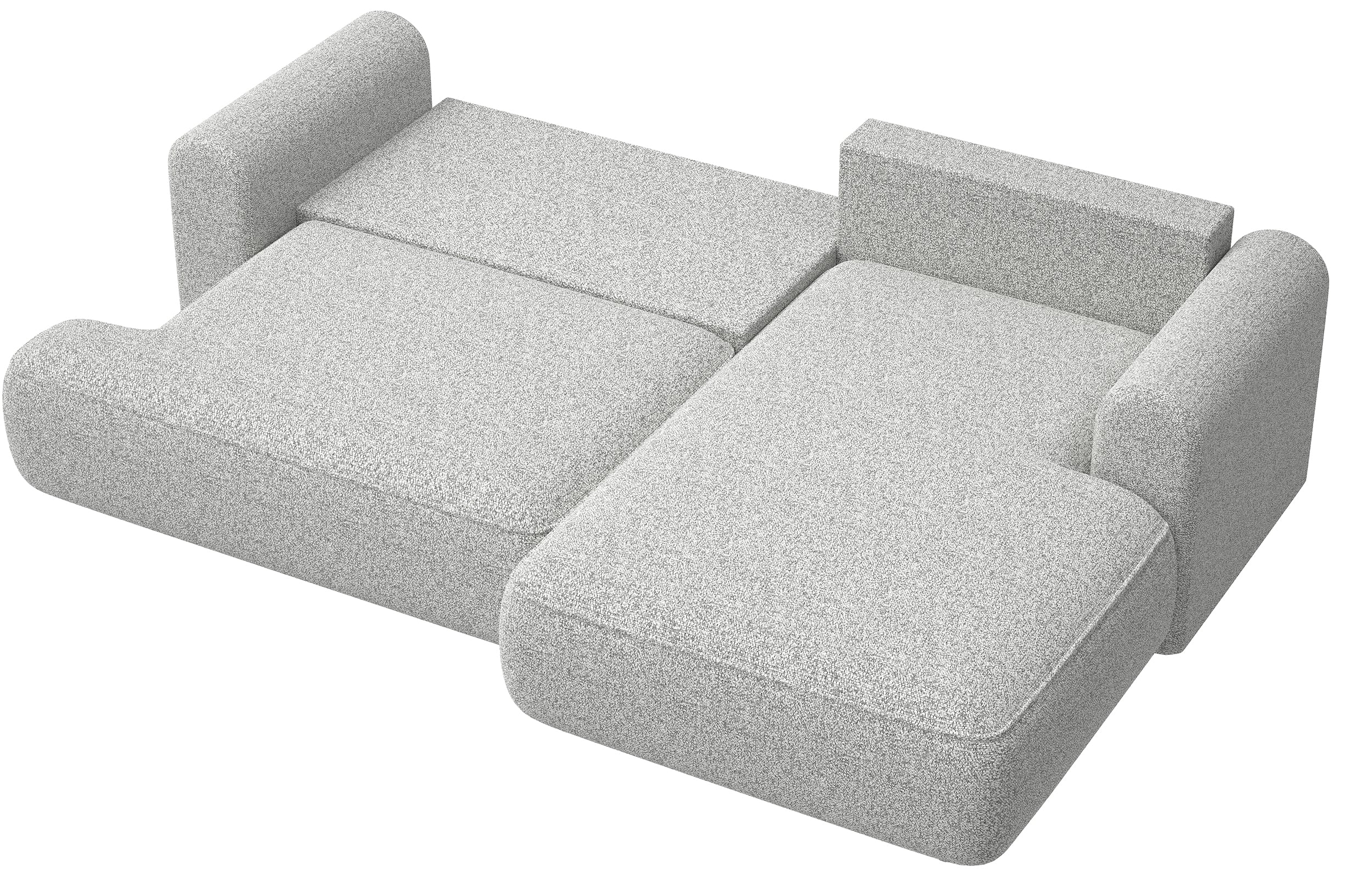 Ecksofa mit Schlaffunktion Ovo, L-förmig, hellgraues Geflecht, rechtsseitig