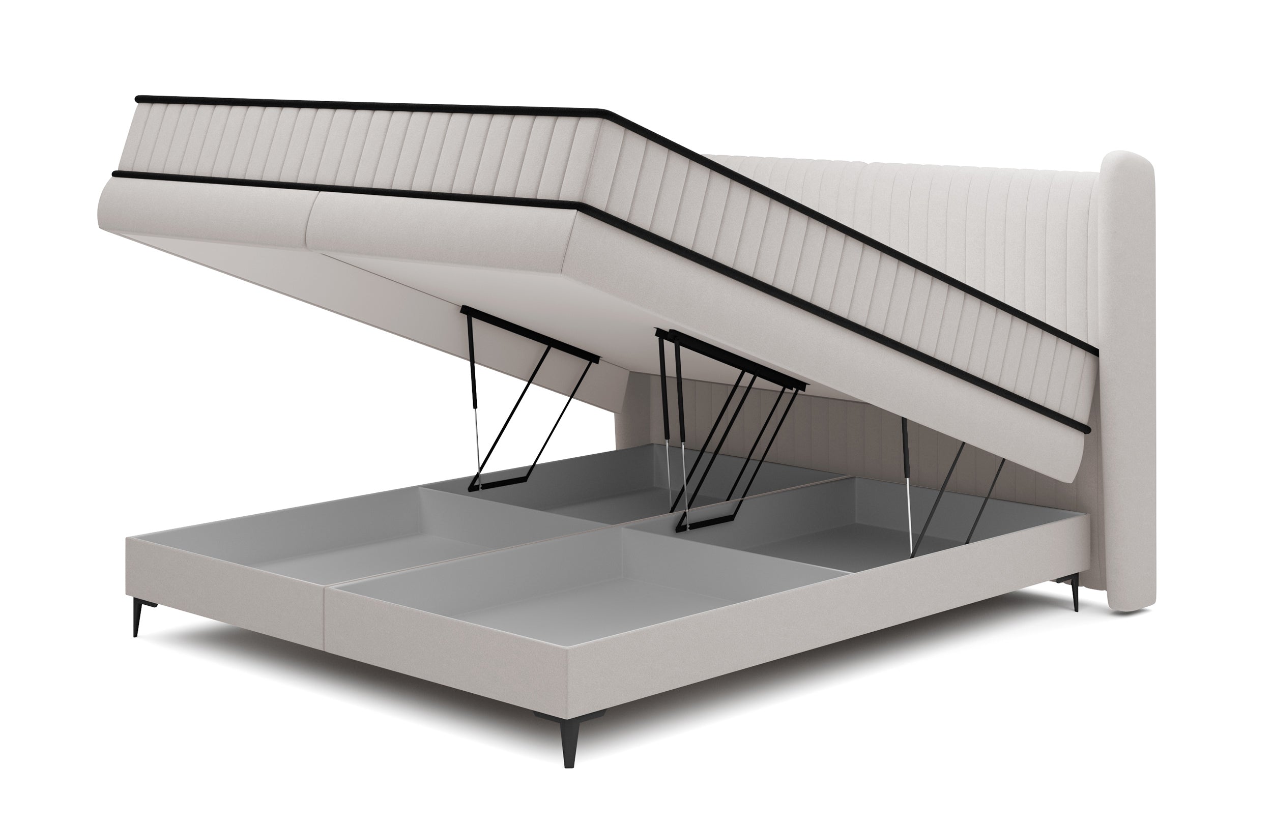 Kontinentalbett 180x200 cm Daliano mit Stauraum, grauer Samt