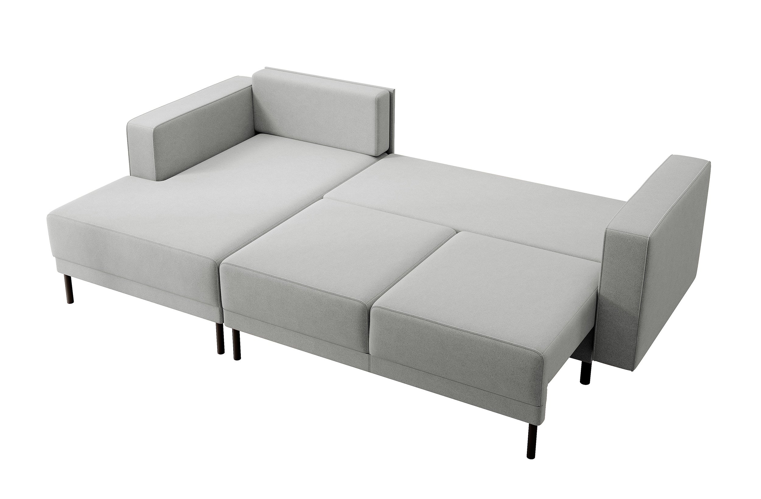 Ecksofa mit Schlaffunktion Rodario mini, L-förmig, mit Stauraum, grau, pflegeleichter Samt, linksseitig