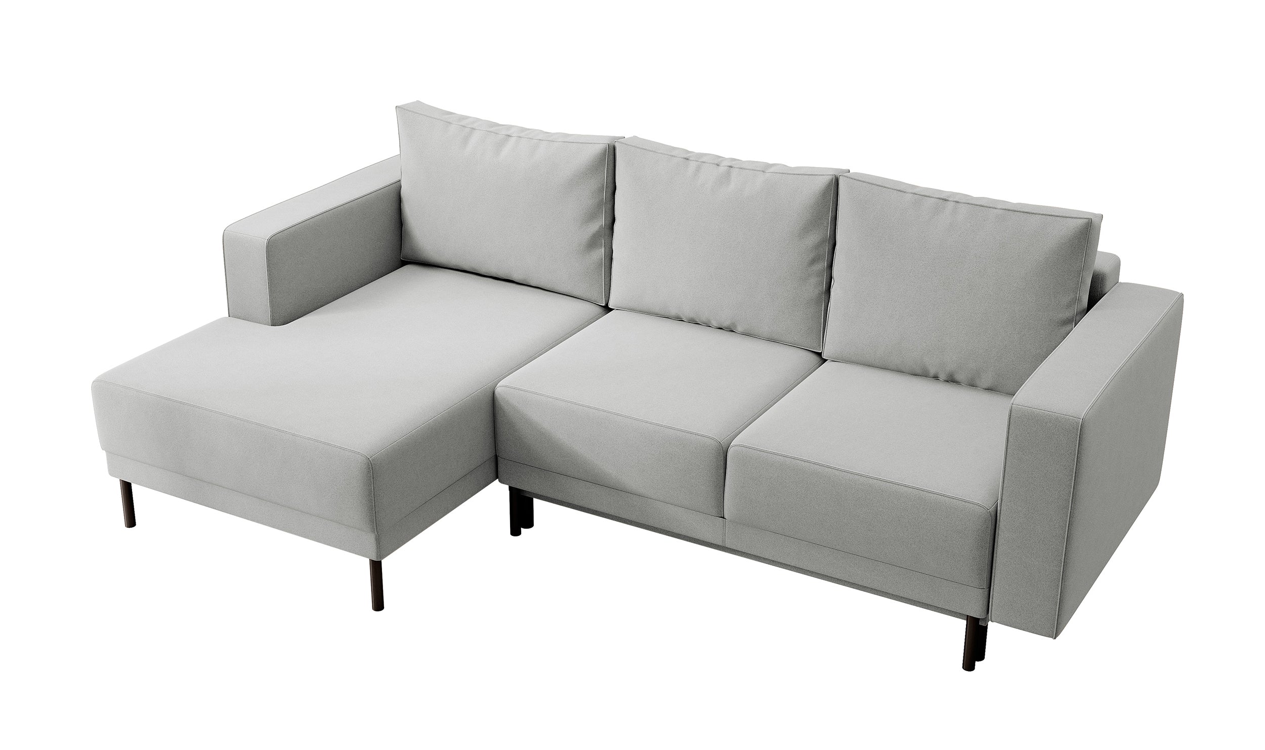 Ecksofa mit Schlaffunktion Rodario mini, L-förmig, mit Stauraum, grau, pflegeleichter Samt, linksseitig