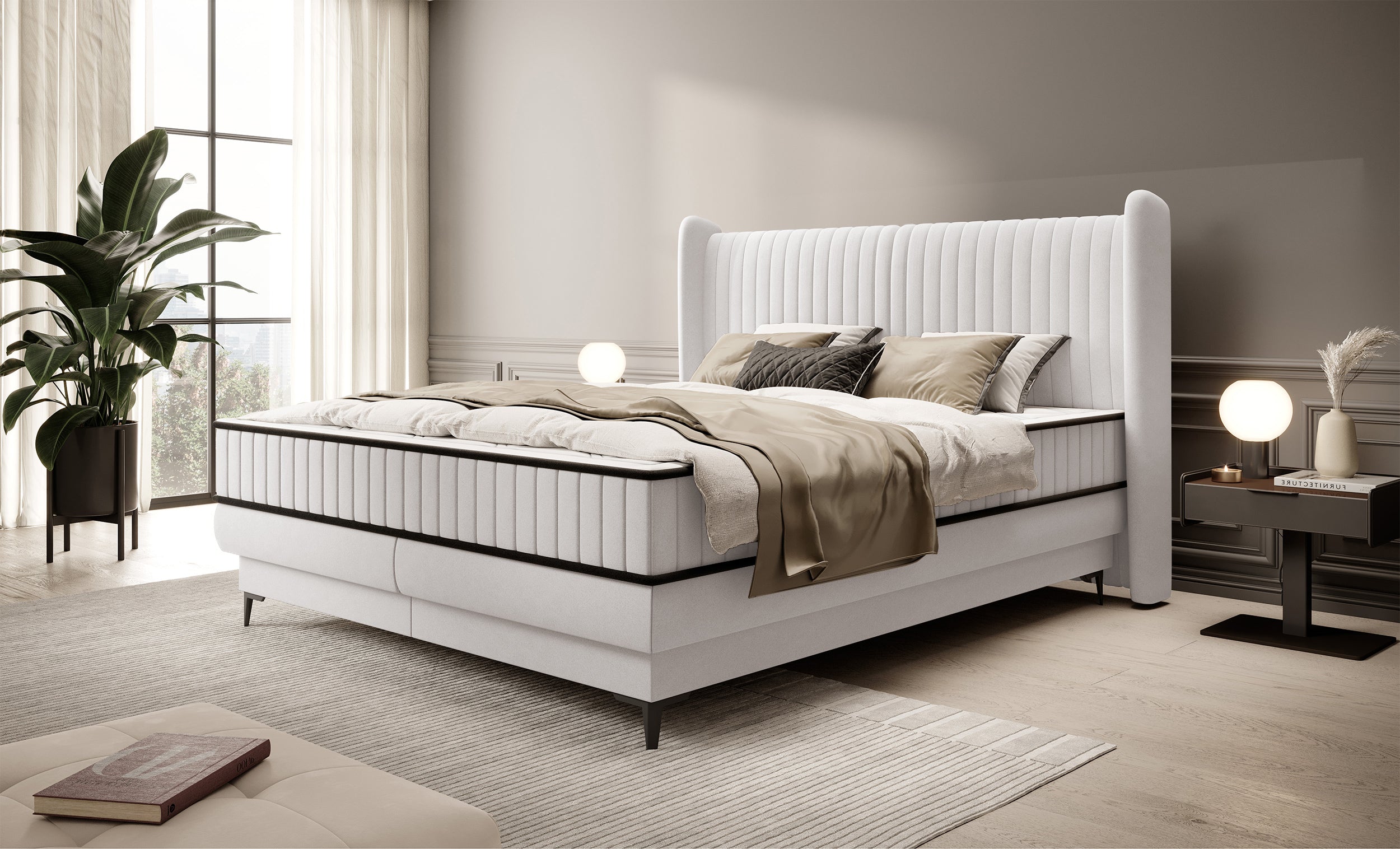 Kontinentalbett 180x200 cm Daliano mit Stauraum, grauer Samt