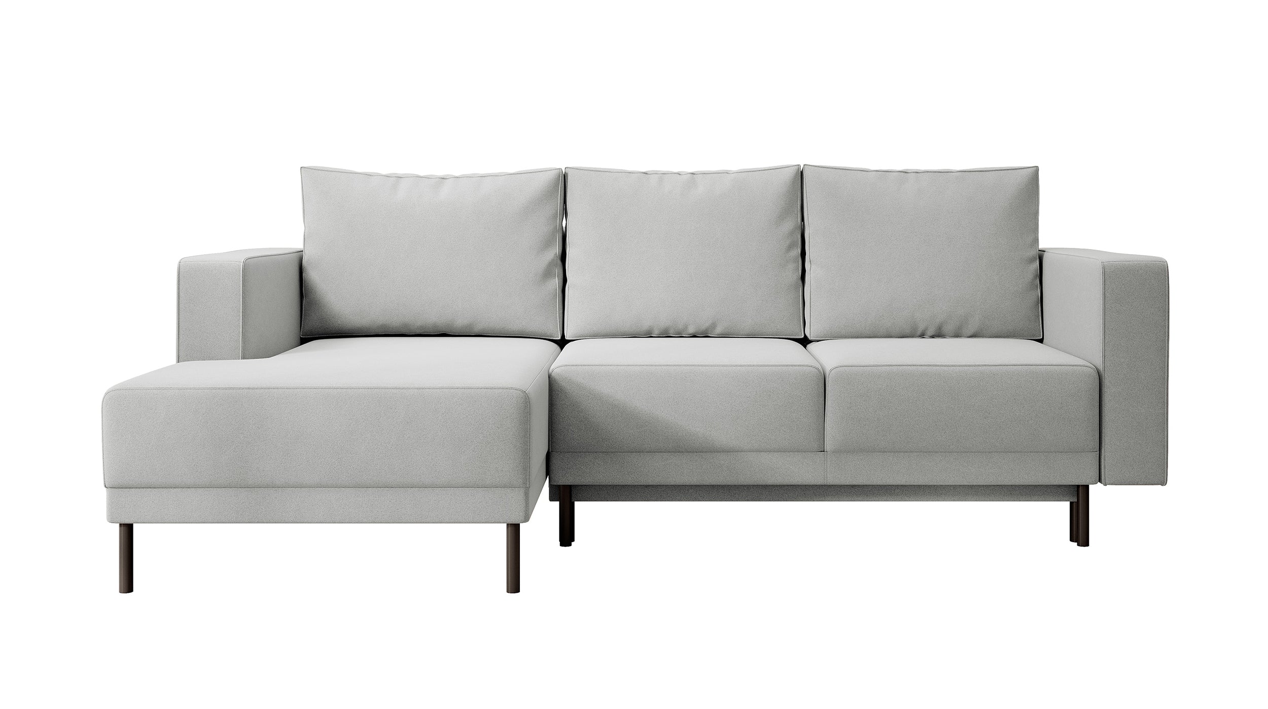 Ecksofa mit Schlaffunktion Rodario mini, L-förmig, mit Stauraum, grau, pflegeleichter Samt, linksseitig