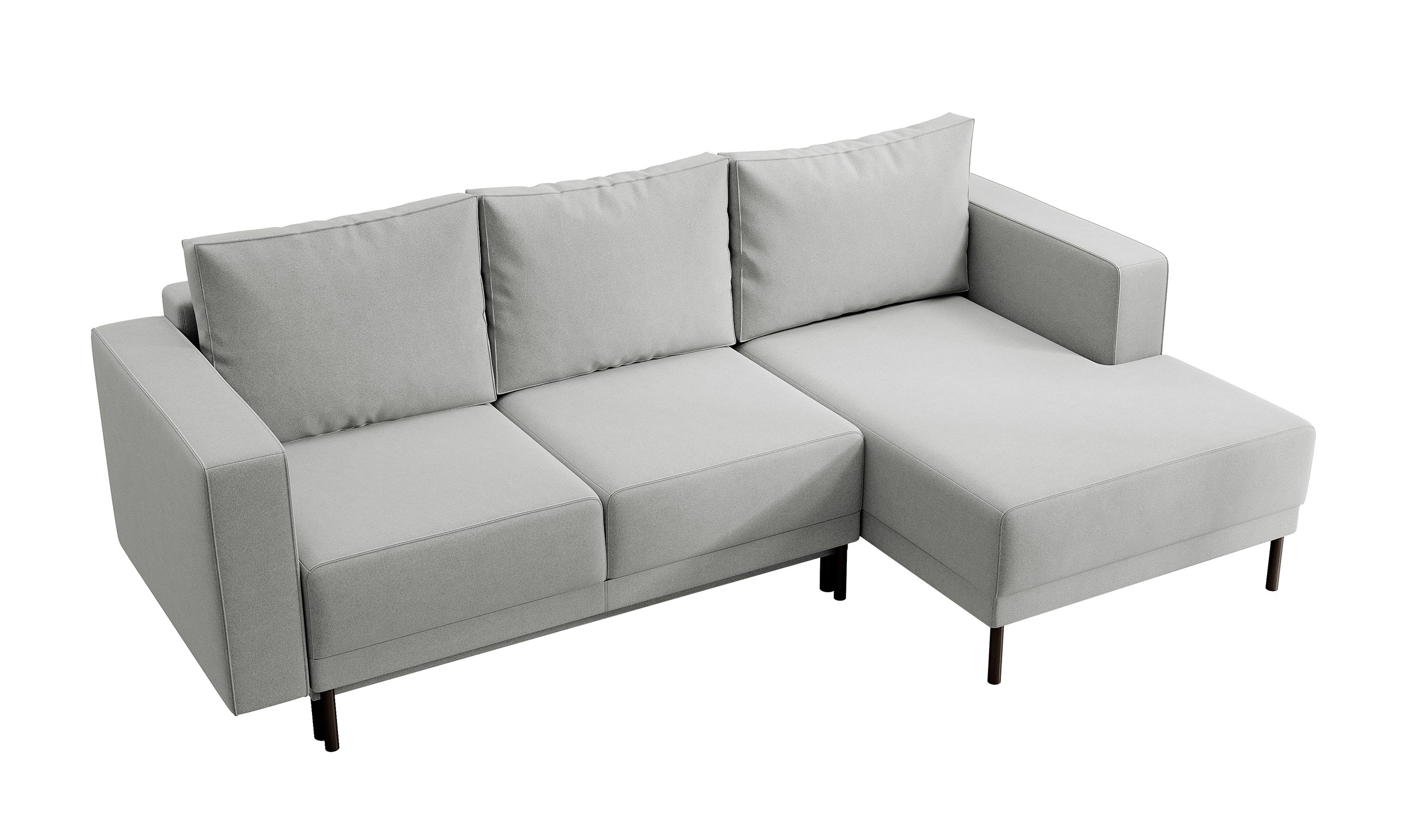 Ecksofa mit Schlaffunktion Rodario Mini, L-förmig, mit Stauraum, grau, leicht zu reinigender Samt, rechtsseitig