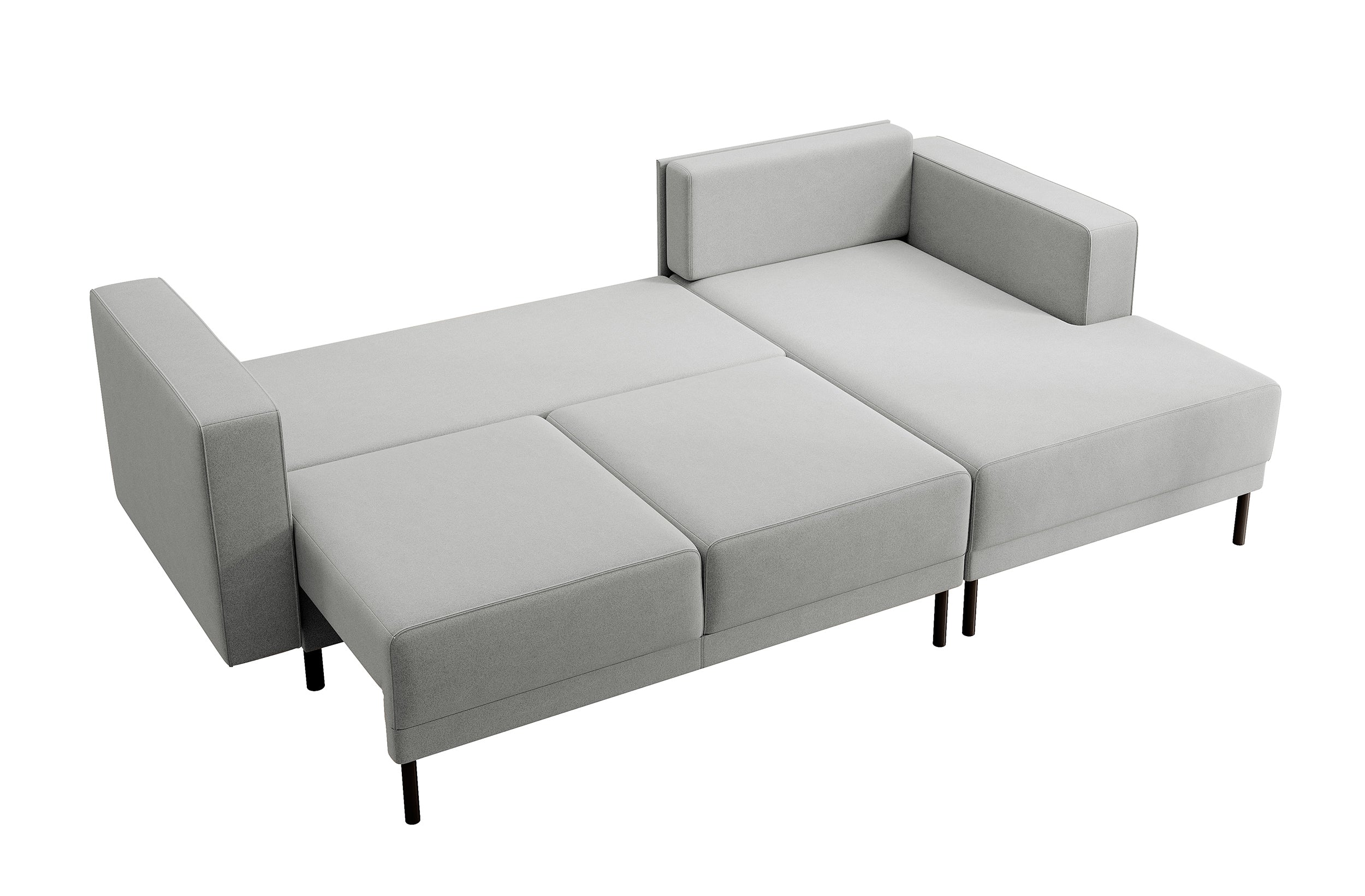 Ecksofa mit Schlaffunktion Rodario Mini, L-förmig, mit Stauraum, grau, leicht zu reinigender Samt, rechtsseitig
