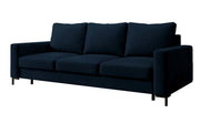 Dreisitziges Schlafsofa Mokpeo mit Stauraum, dunkelblauer Velours, pflegeleicht