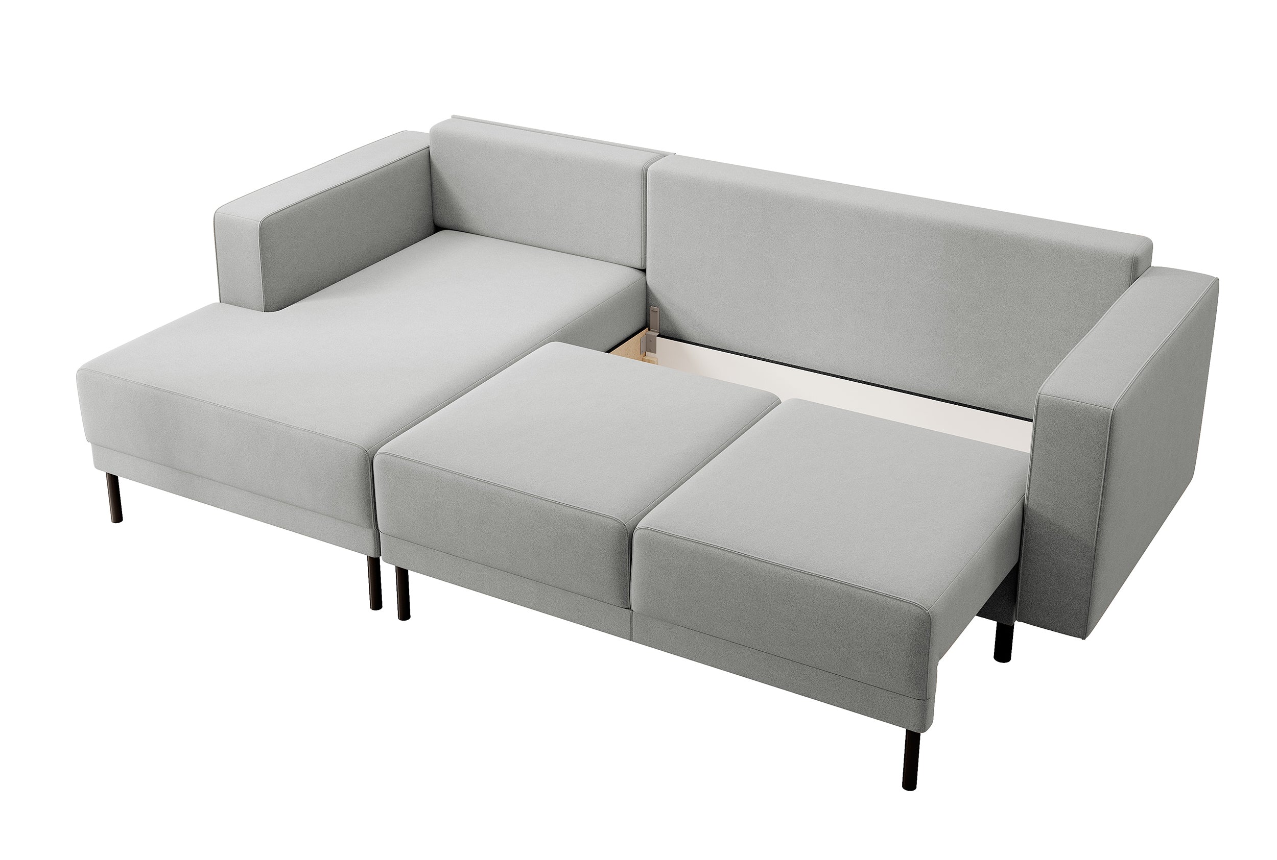Ecksofa mit Schlaffunktion Rodario mini, L-förmig, mit Stauraum, grau, pflegeleichter Samt, linksseitig