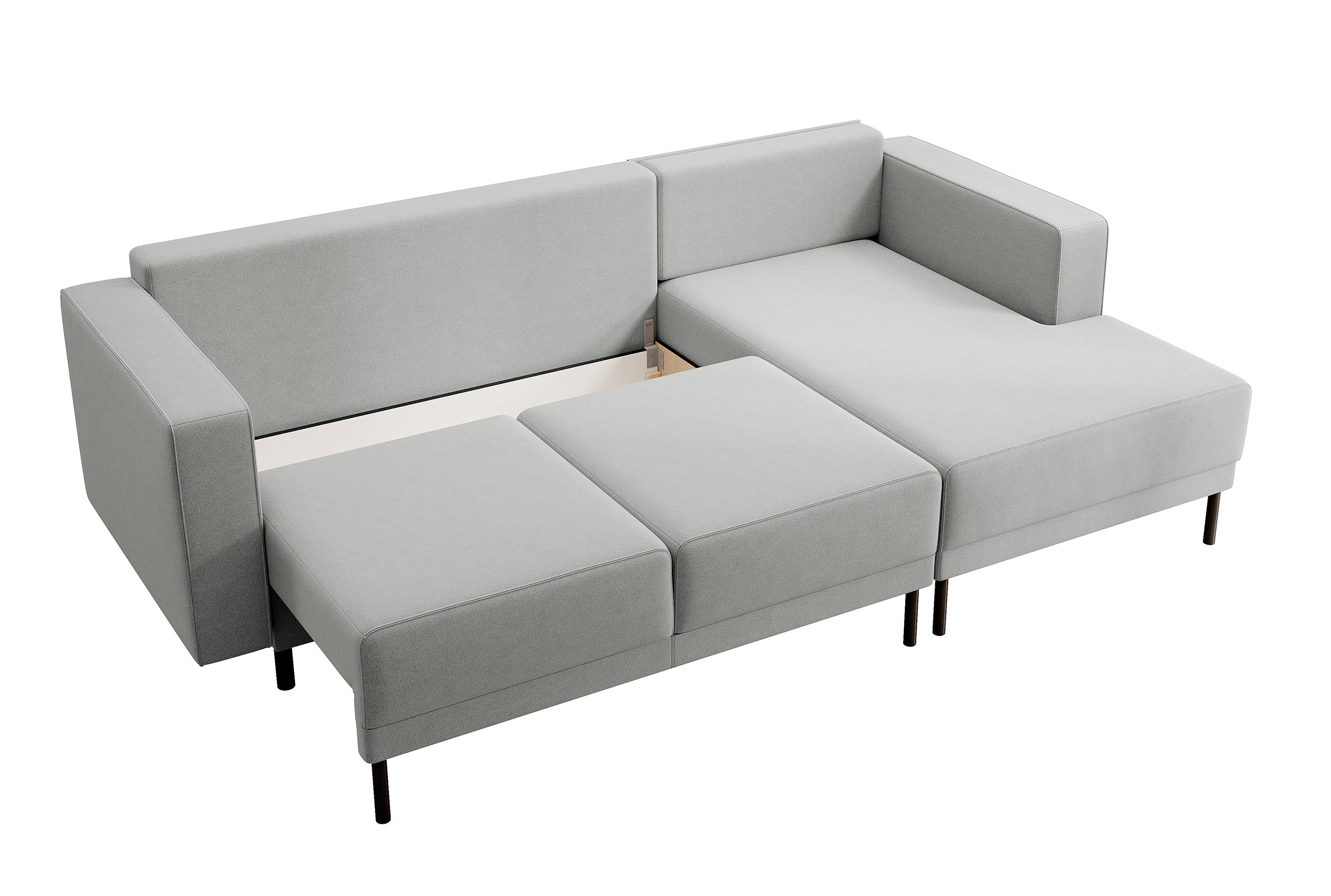 Ecksofa mit Schlaffunktion Rodario Mini, L-förmig, mit Stauraum, grau, leicht zu reinigender Samt, rechtsseitig