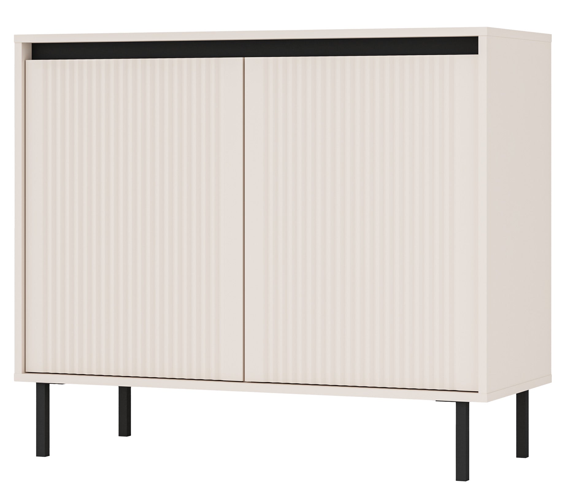 Zweiturige Kommode Osaka mit gerillten Fronten, 100 cm, sandbeige auf schwarzen Beinen