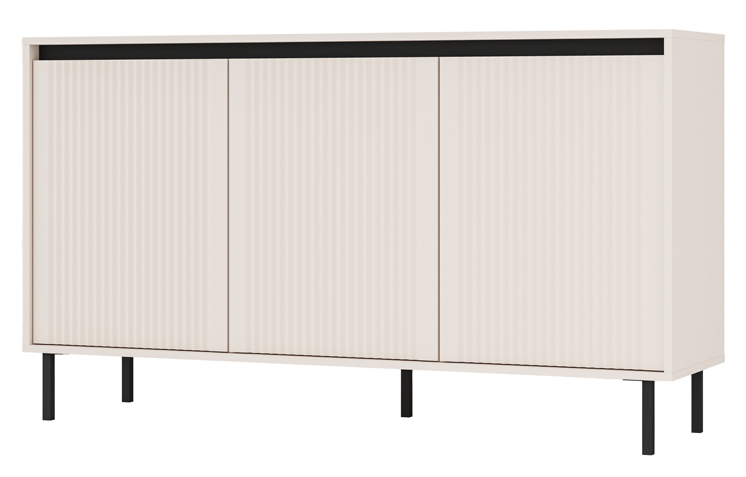 Drehtür-Kommode Osaka mit gerillten Fronten, 149 cm, sandbeige auf schwarzen Beinen