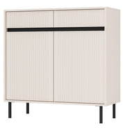 Zweiturige Kommode Osaka mit zwei Schubladen und geriffelten Fronten, 100 cm, sandbeige auf schwarzen Beinen