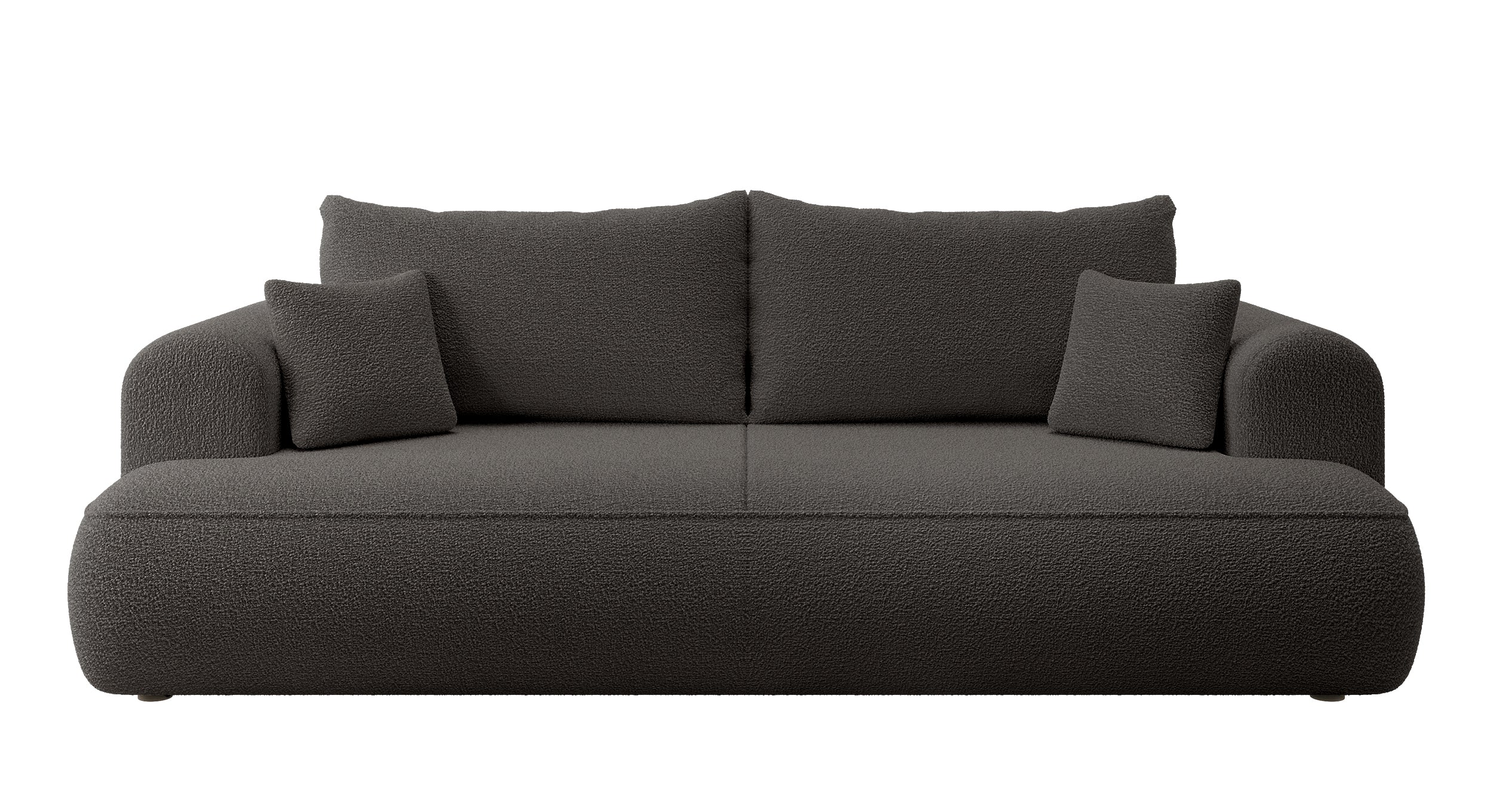 Dunkelgraues, dreisitziges Schlafsofa Ovo mit Stauraum aus Bouclé-Stoff