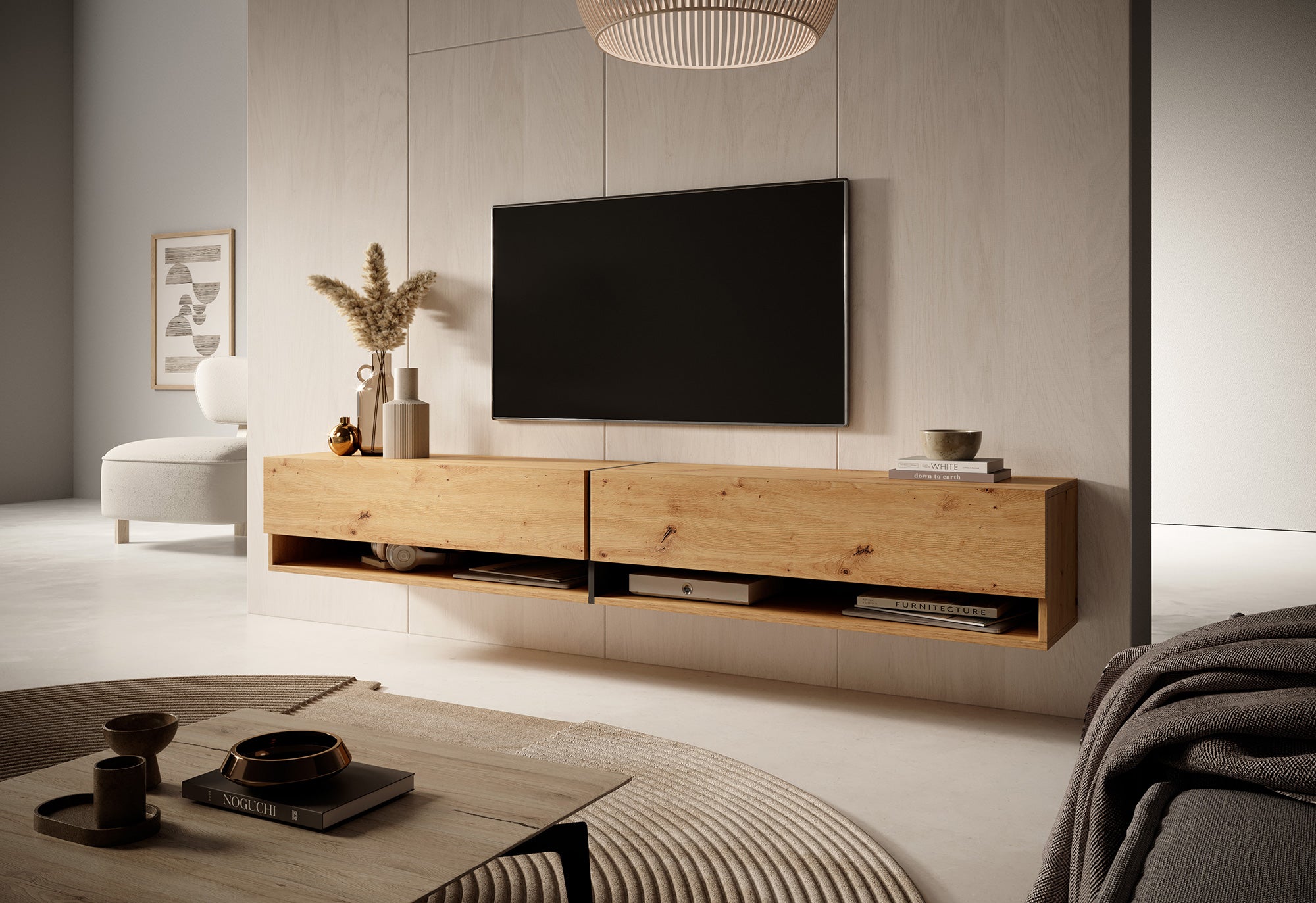 TV-Schrank Mirrgo 200 cm Artisan Eiche mit grafitfarbenen Einsätzen