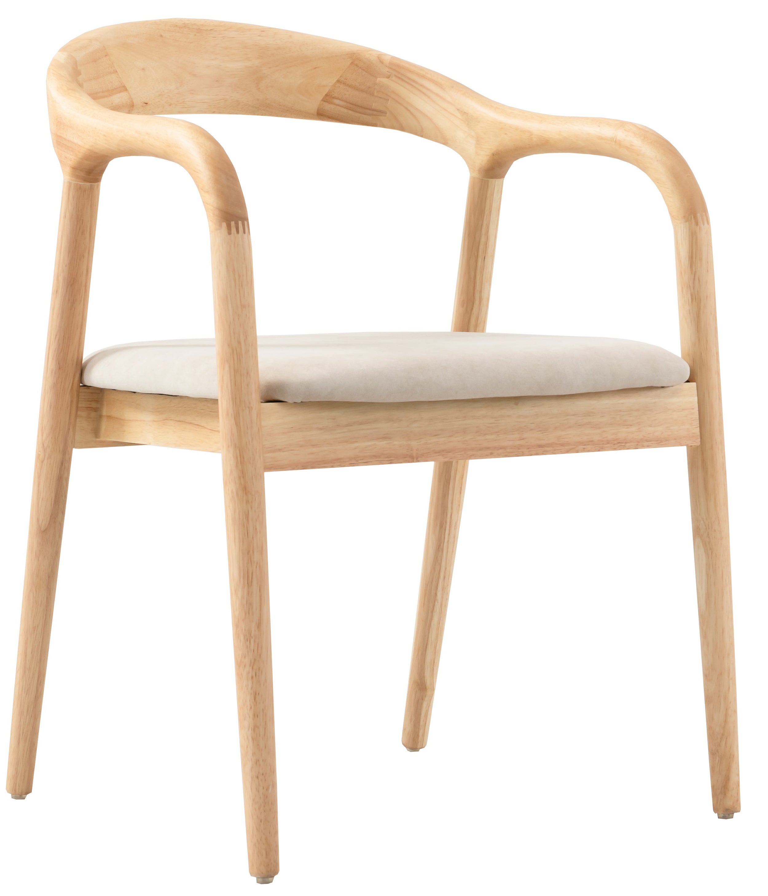 Holzstuhl für das Esszimmer Battione mit pflegeleichtem Stoff in beigem Samt/natürliche Eiche