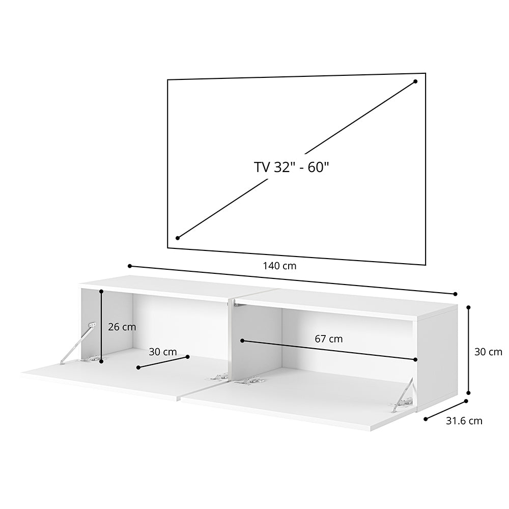 TV-Schrank Bisira 140 cm Marmoreffekt Egger Weiß mit goldenem Einsatz