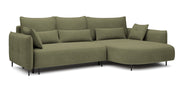 Ecksofa Oblivio mit Schlaf-Funktion, L-förmig, mit Stauraum, olivgrüner Samt, rechtsseitig, wasserabweisend