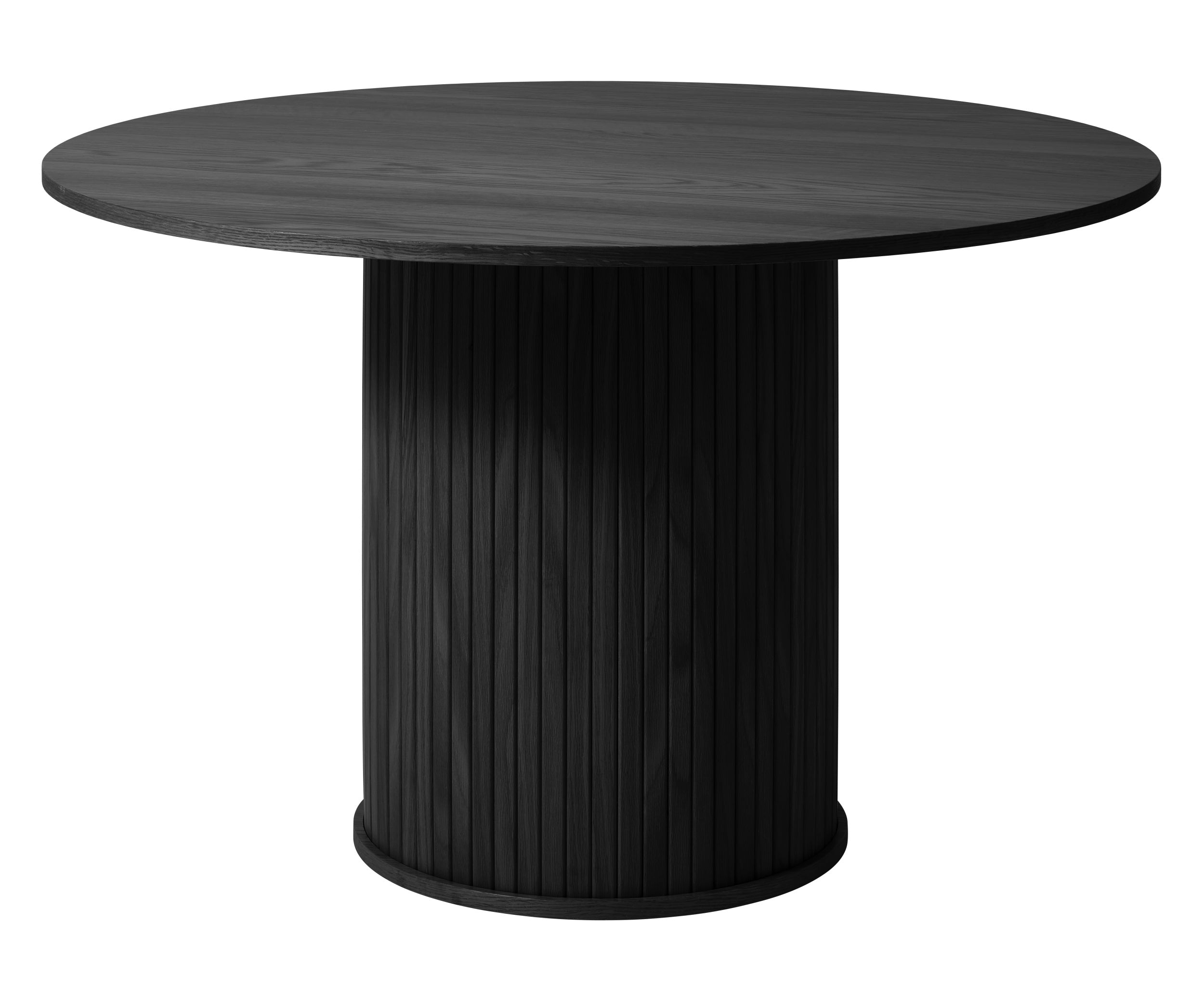 Runder Tisch Gativel 120 cm mit rundem Sockel, Lamellen Eiche Schwarz
