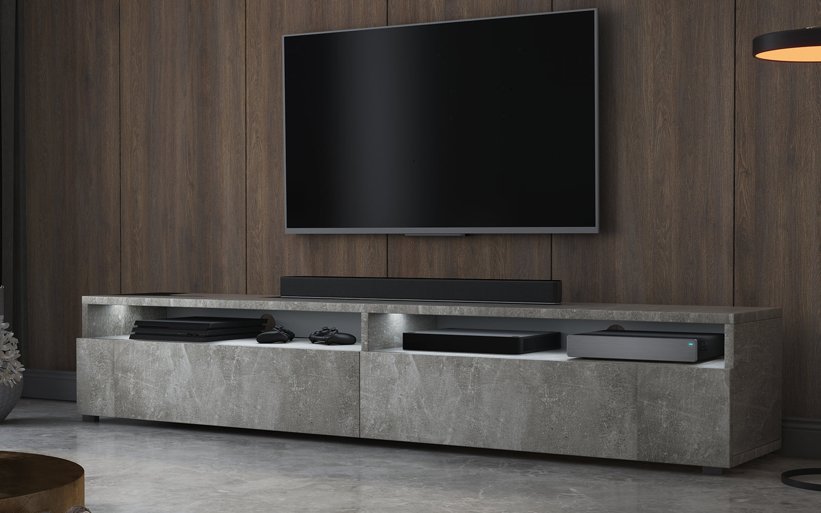 TV-Schrank Rednaw 180 cm Beton mit Beleuchtung
