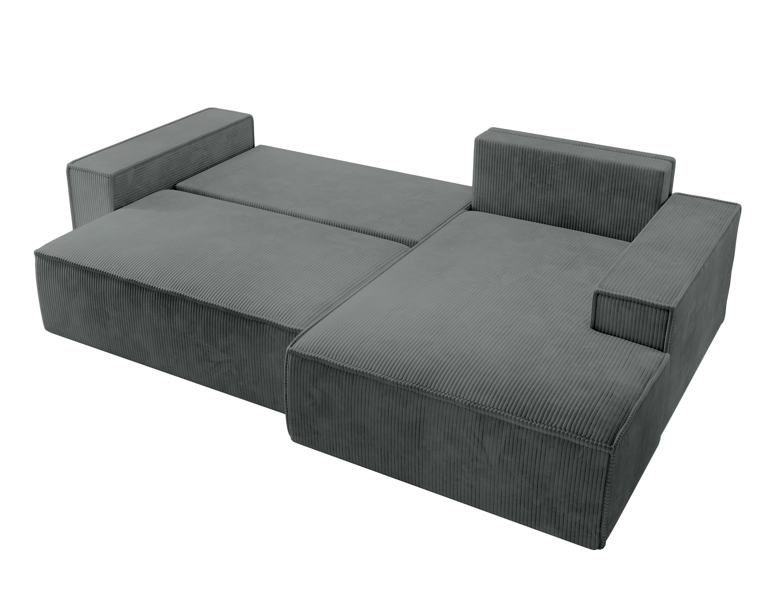 Ecksofa mit Schlaffunktion Farese New L-förmig mit Stauraum, grauer Cordstoff, rechtsseitig