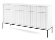 Drehtür-Kommode Vellore 154 cm weiß mit gerillten Fronten und goldenen Griffen