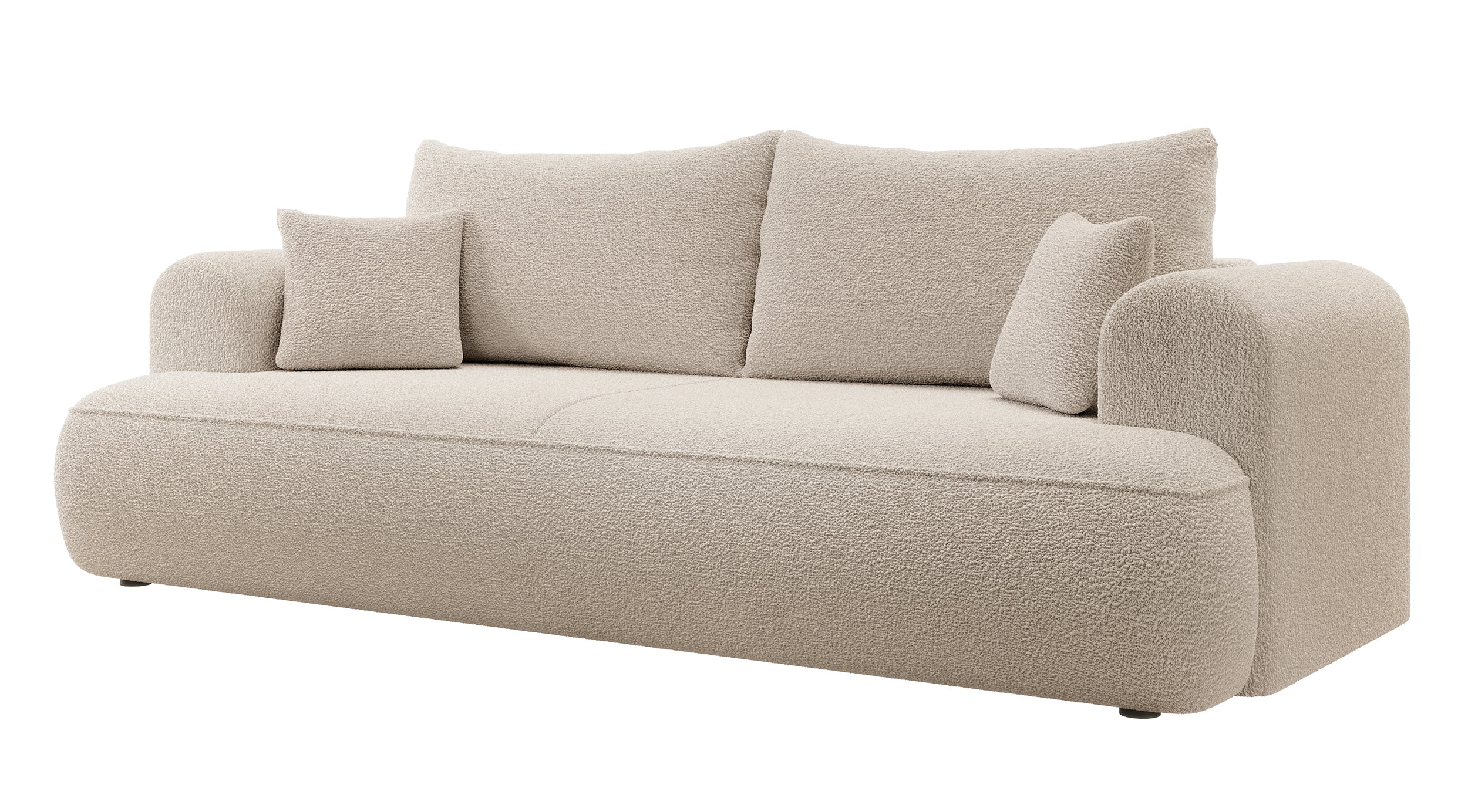 Dreisitziges ausklappbares Sofa Ovo mit Stauraum, beige Bouclé
