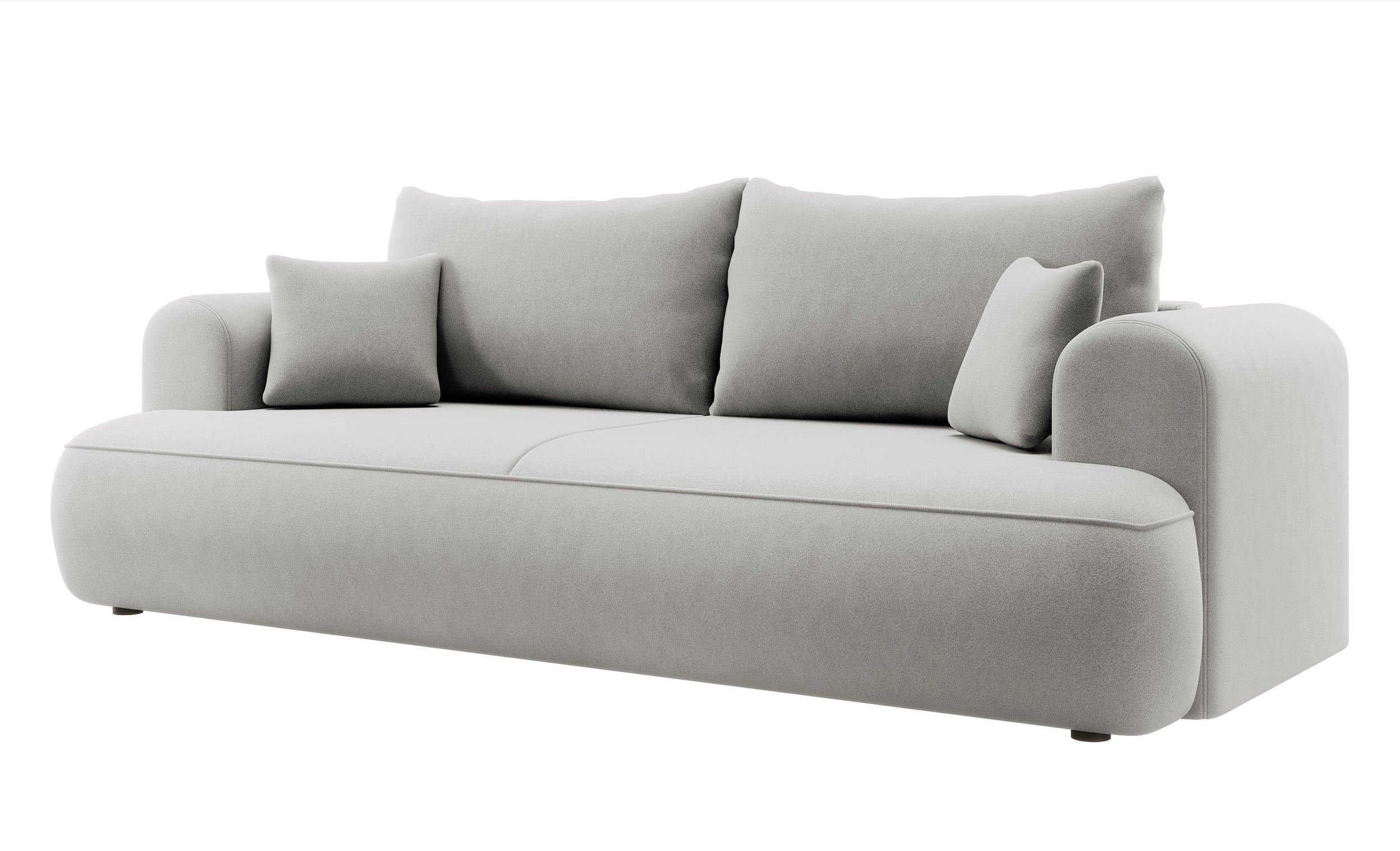 Dreisitziges ausklappbares Sofa Ovo mit Stauraum, grauer Samt aus leicht zu reinigendem Stoff