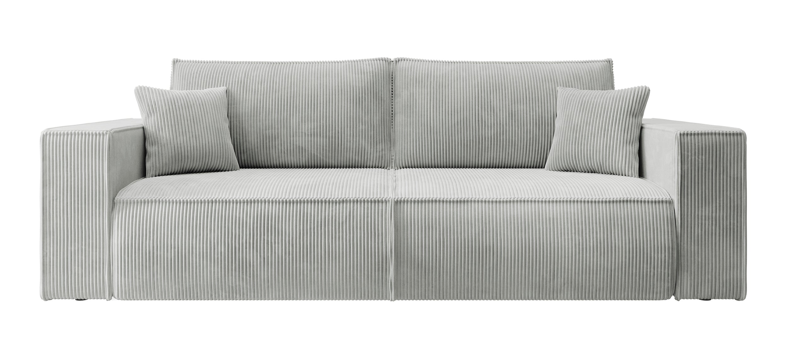Dreisitziges ausklappbares Sofa Farese mit Stauraum, hellgrauer Cordstoff