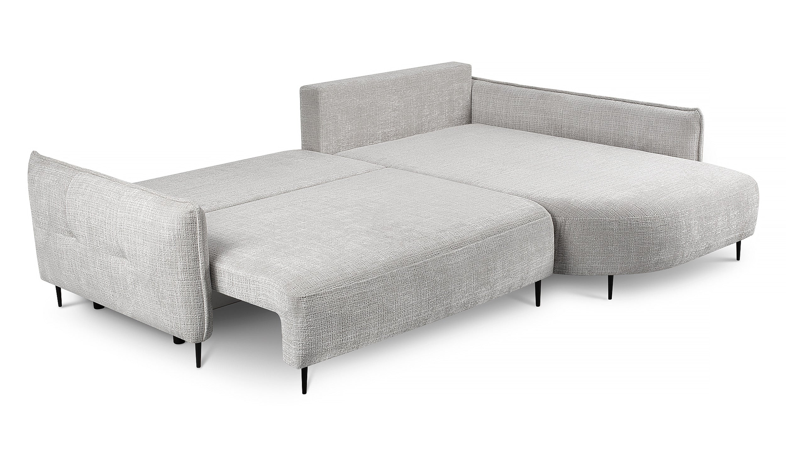 Ecksofa Oblivio mit Schlaffunktion, L-förmig, mit Stauraum, hellgrauer Chenille, rechtsseitig