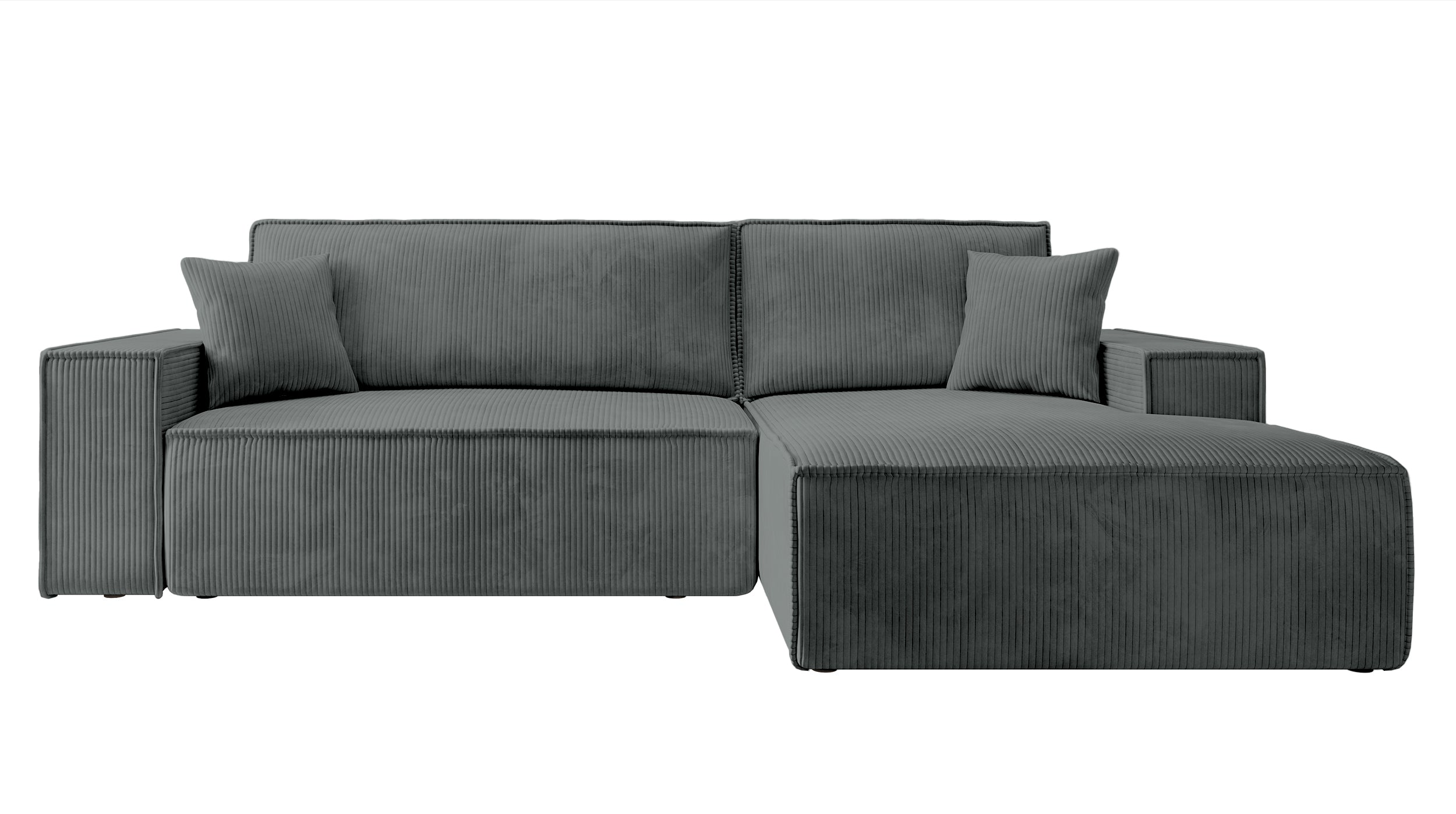 Ecksofa mit Schlaffunktion Farese New L-förmig mit Stauraum, grauer Cordstoff, rechtsseitig