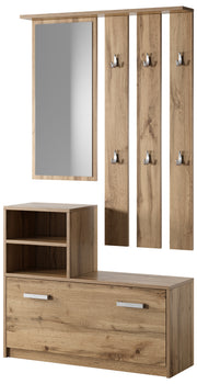 Flur-Set Yesfir mit Spiegel, Haken, Regalen und Schuhschrank Wotan-Eiche