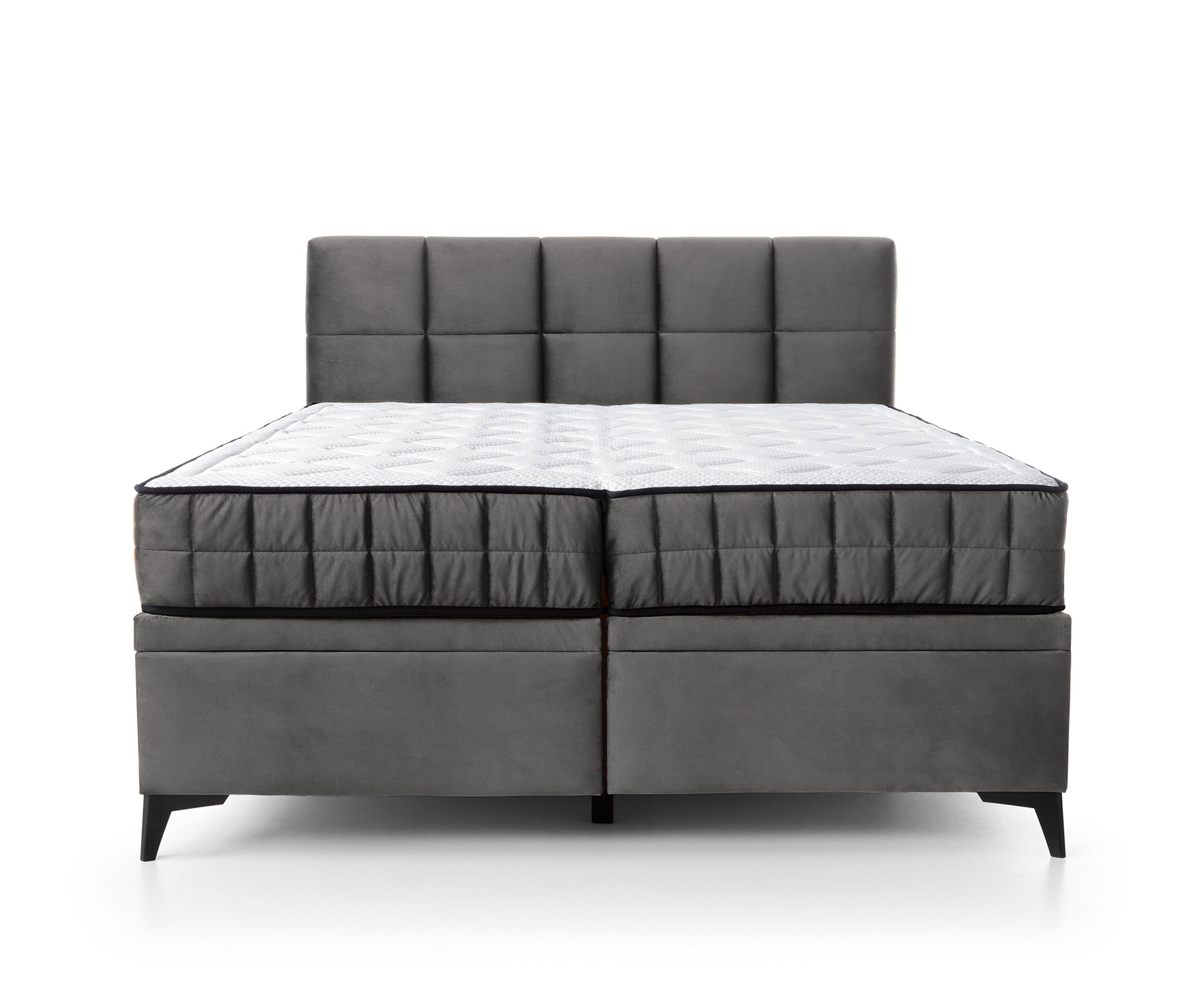 Kontinentales Bett 160x200 cm Beriano mit Stauraum und Matratze, aschgrauer Samt