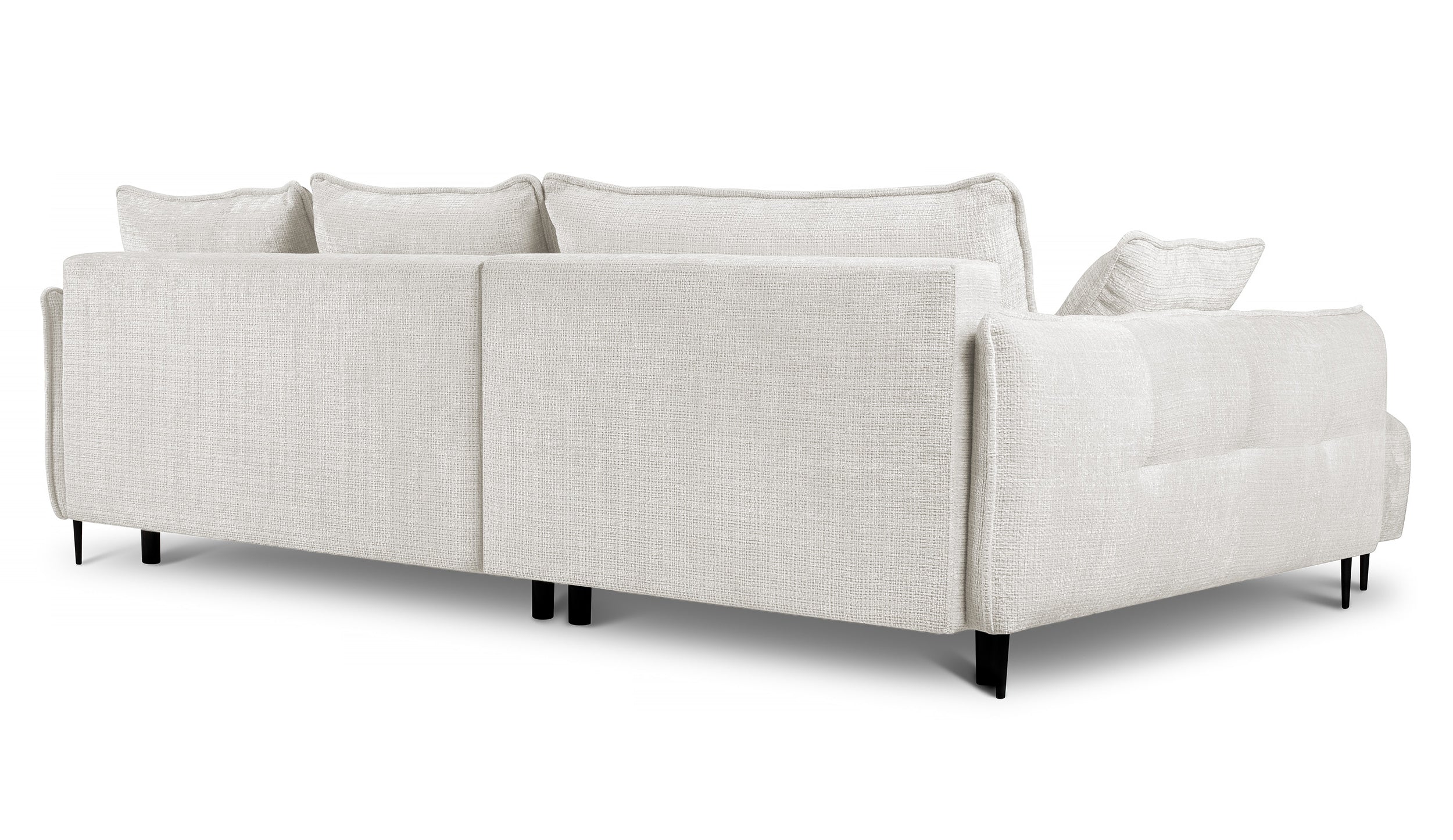 Ecksofa Oblivio mit Schlaffunktion, L-förmig, mit Stauraum, cremefarbener Chenille, linksseitig