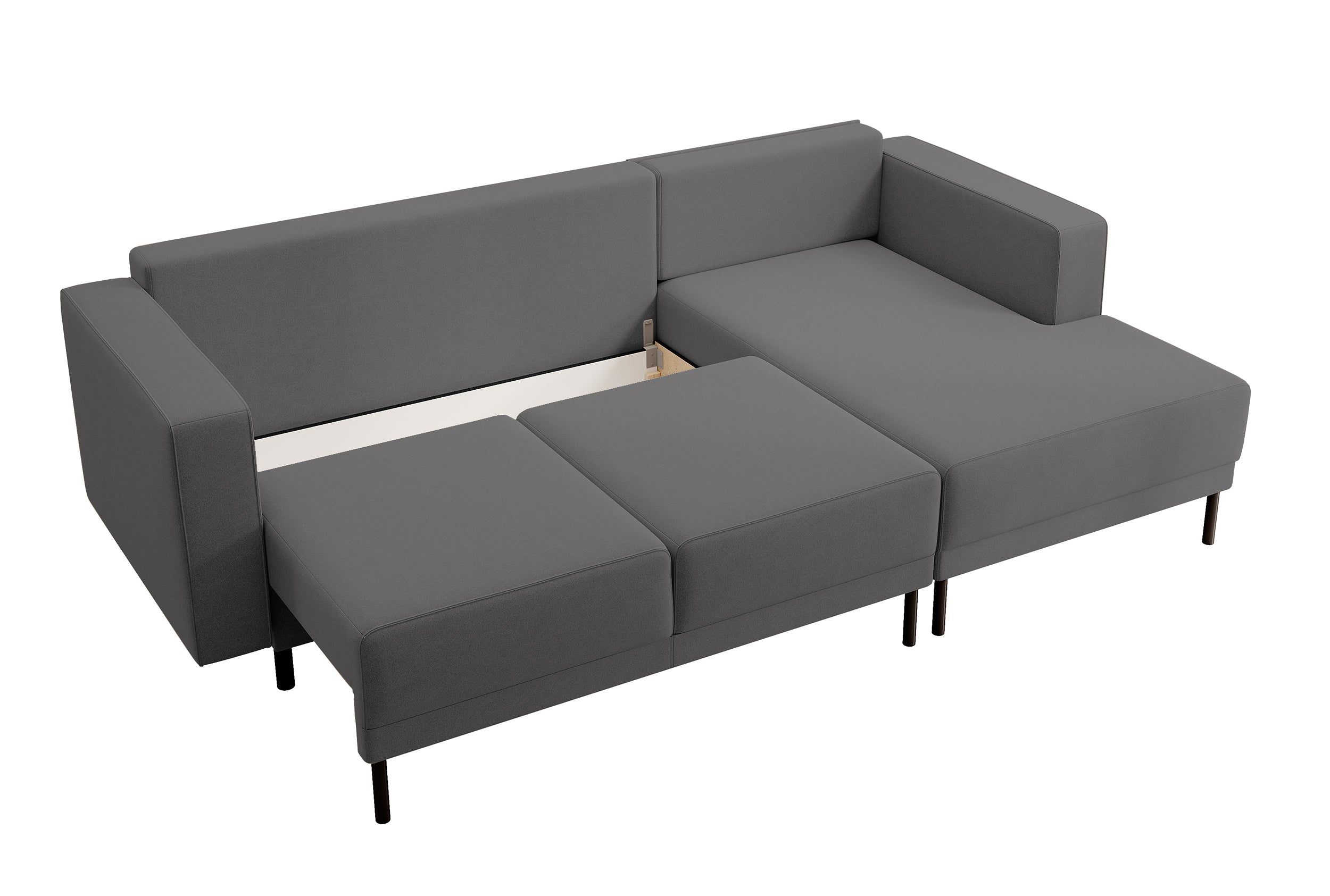 Ecksofa mit Schlaffunktion Rodario Mini, L-förmig, mit Stauraum, dunkelgrauer, leicht zu reinigender Samt, rechtsseitig