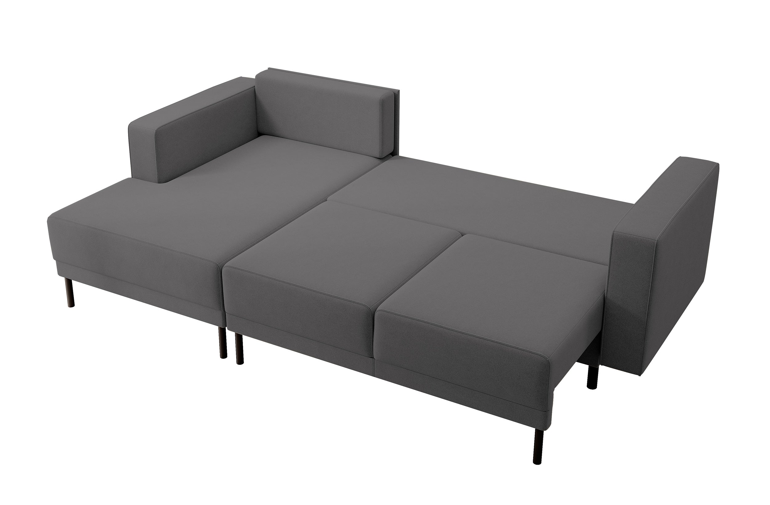 Ecksofa mit Schlaffunktion Rodario Mini, L-förmig, mit Stauraum, dunkelgrauer, leicht zu reinigender Samt, linksseitig