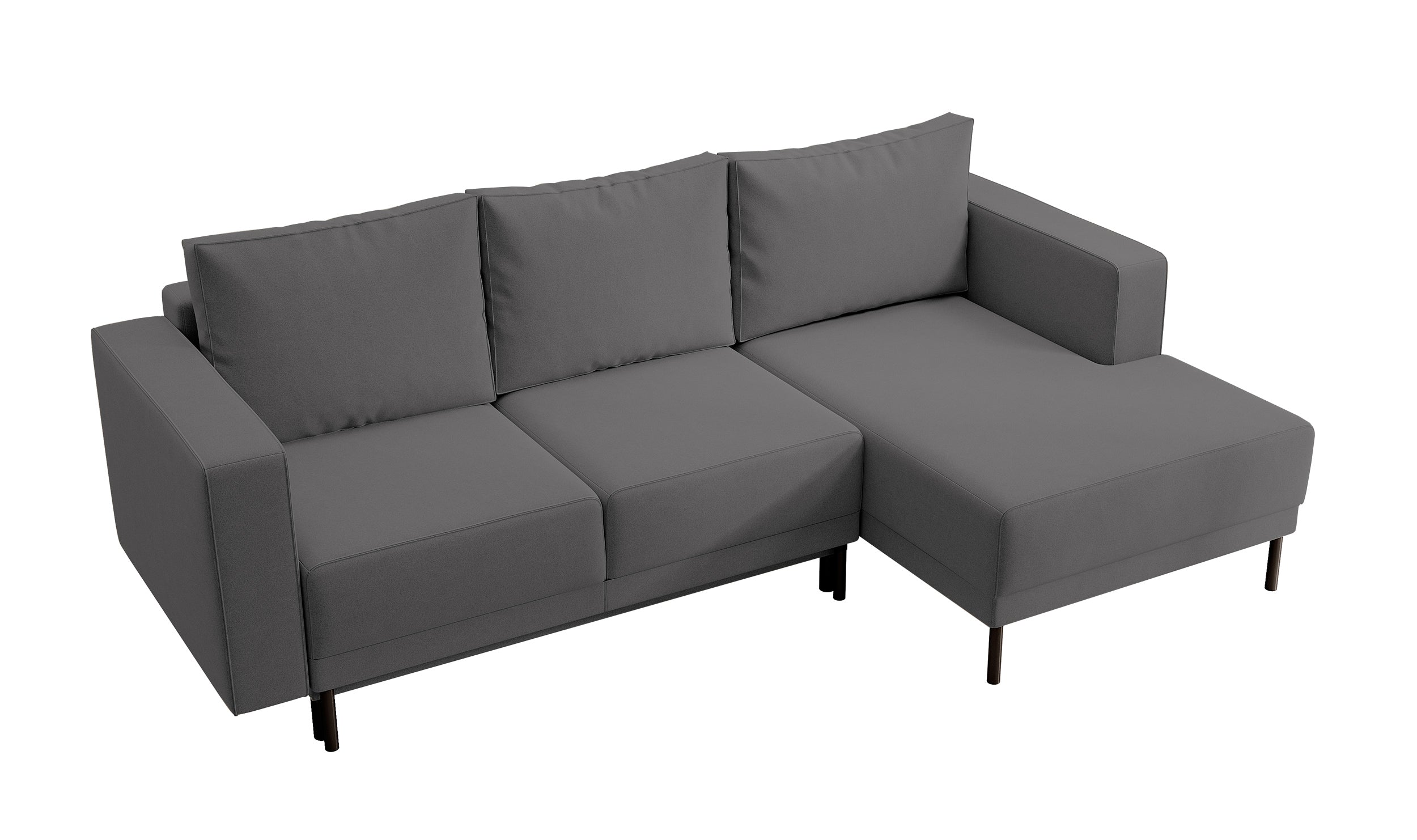 Ecksofa mit Schlaffunktion Rodario Mini, L-förmig, mit Stauraum, dunkelgrauer, leicht zu reinigender Samt, rechtsseitig