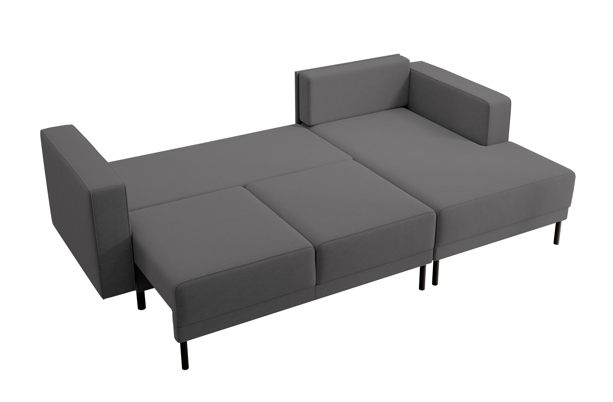 Ecksofa mit Schlaffunktion Rodario Mini, L-förmig, mit Stauraum, dunkelgrauer, leicht zu reinigender Samt, rechtsseitig