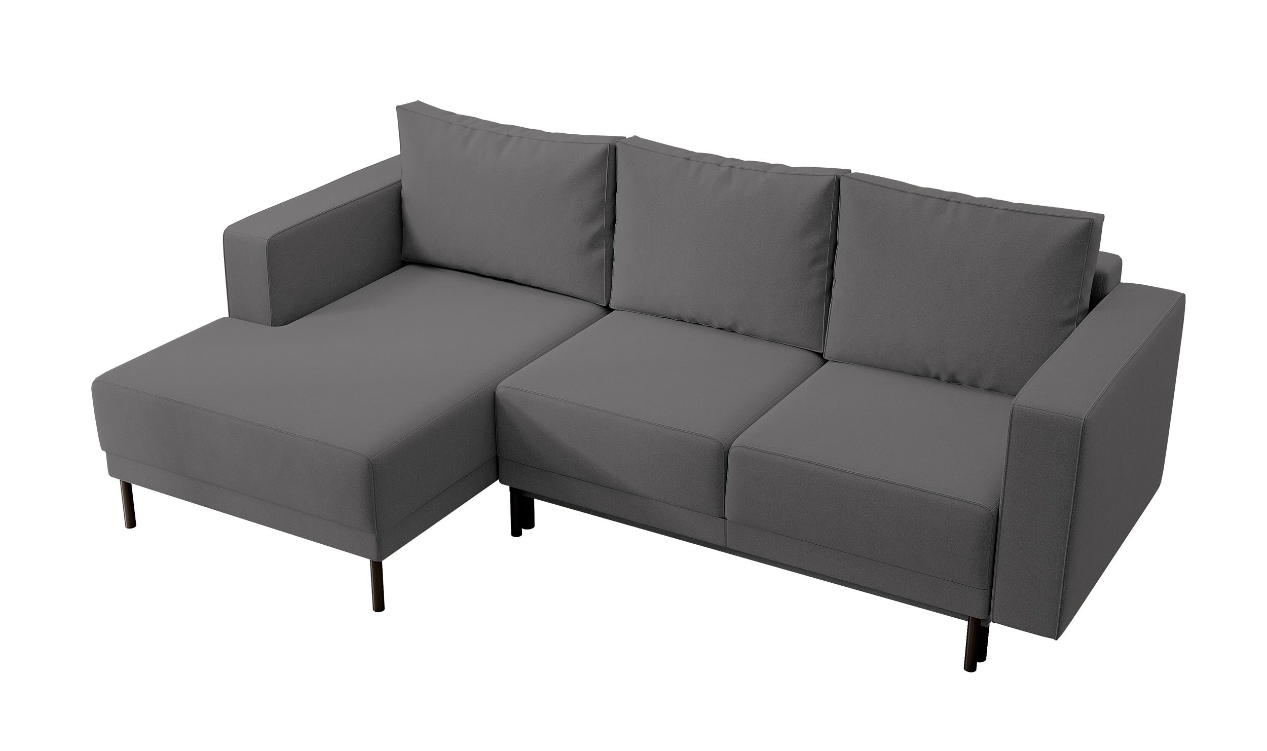 Ecksofa mit Schlaffunktion Rodario Mini, L-förmig, mit Stauraum, dunkelgrauer, leicht zu reinigender Samt, linksseitig
