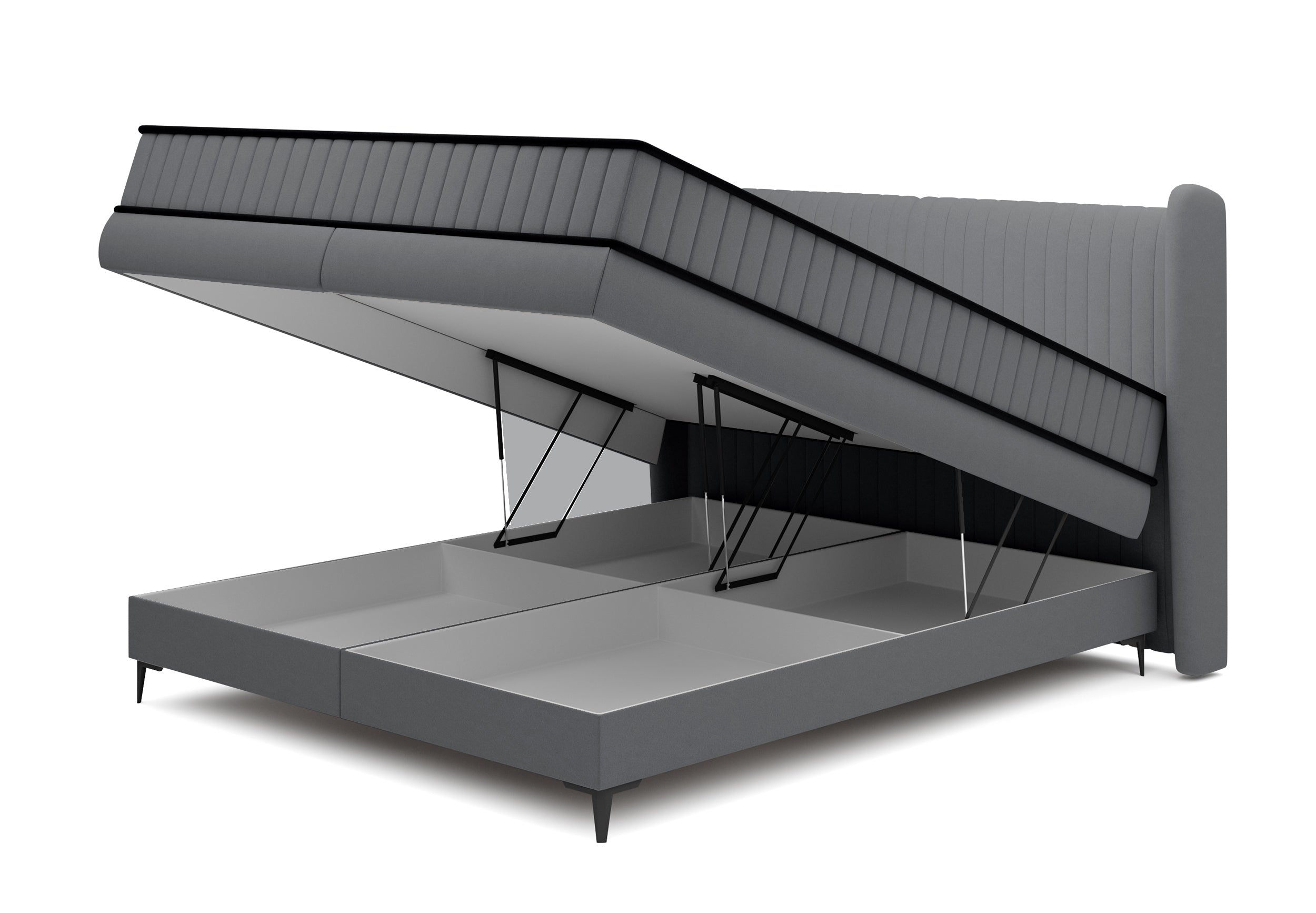 Kontinentalbett 180x200 cm Daliano mit Stauraum, dunkelgrauer Samt