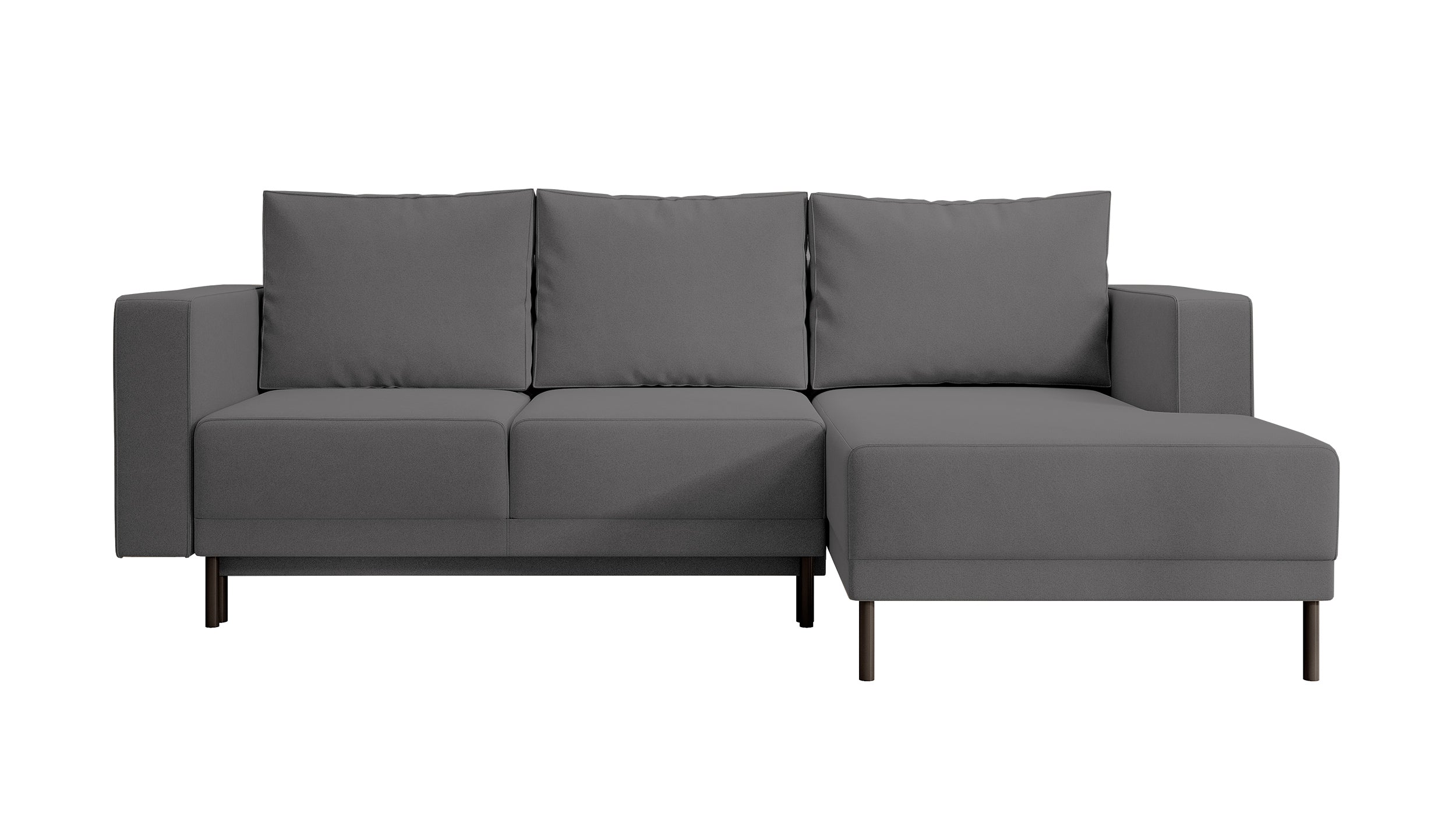 Ecksofa mit Schlaffunktion Rodario Mini, L-förmig, mit Stauraum, dunkelgrauer, leicht zu reinigender Samt, rechtsseitig
