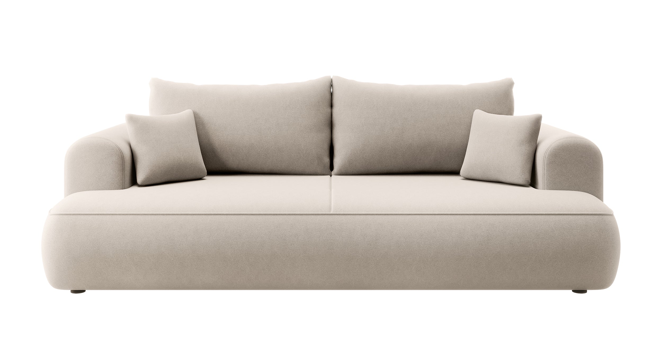 Dreisitziges ausklappbares Sofa Ovo mit Stauraum, hellbeiger Velours aus leicht zu reinigendem Stoff