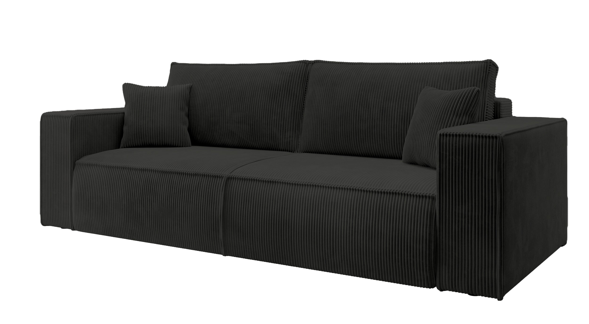 Dreisitziges ausziehbares Sofa Farese mit Stauraum, schwarz, Cordstoff