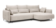 Ecksofa Oblivio mit Schlaffunktion, L-förmig, mit Stauraum, cremefarbener Samt, rechtsseitig, wasserabweisend