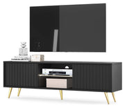 TV-Schrank Bello mit Lamellenfronten, 135 cm, schwarz mit goldenen Beinen