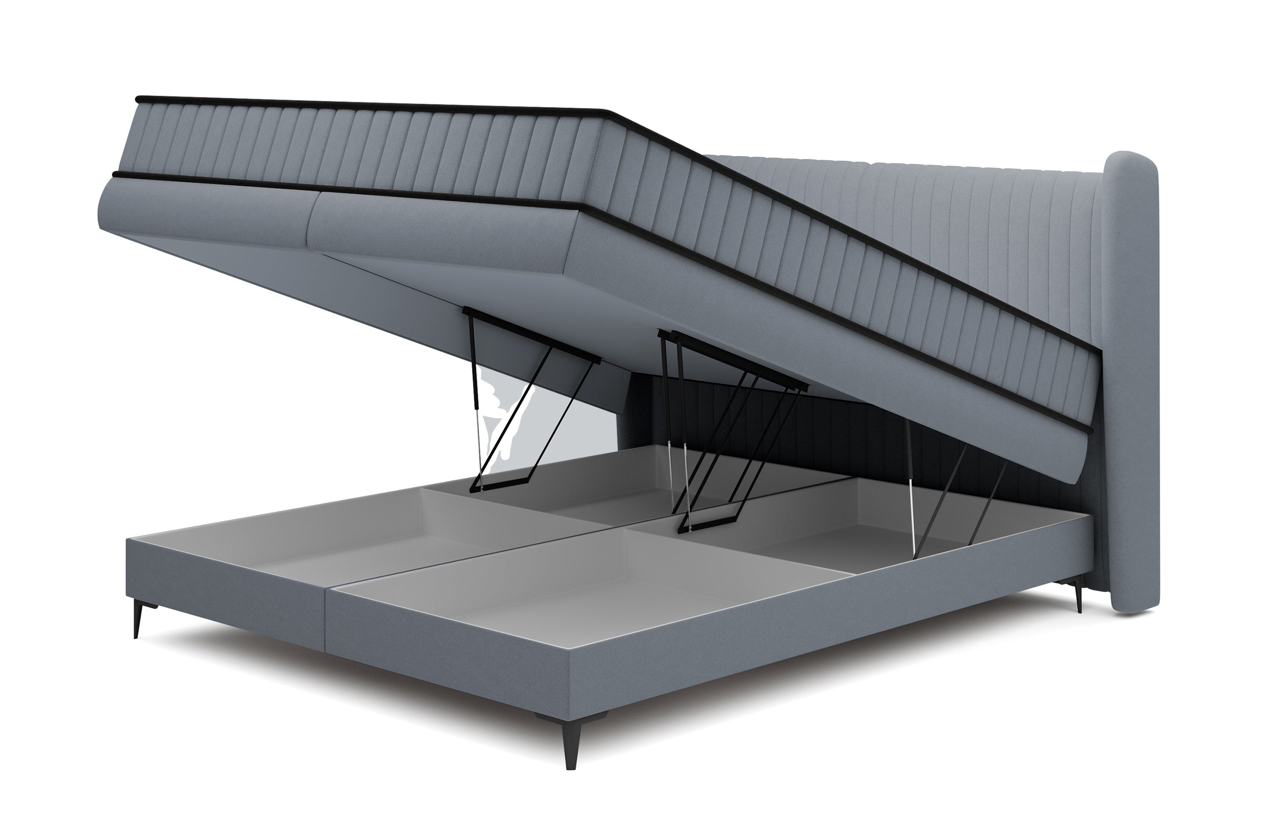 Kontinentales Bett 180x200 cm Daliano mit Stauraum, graphitfarbener Samt