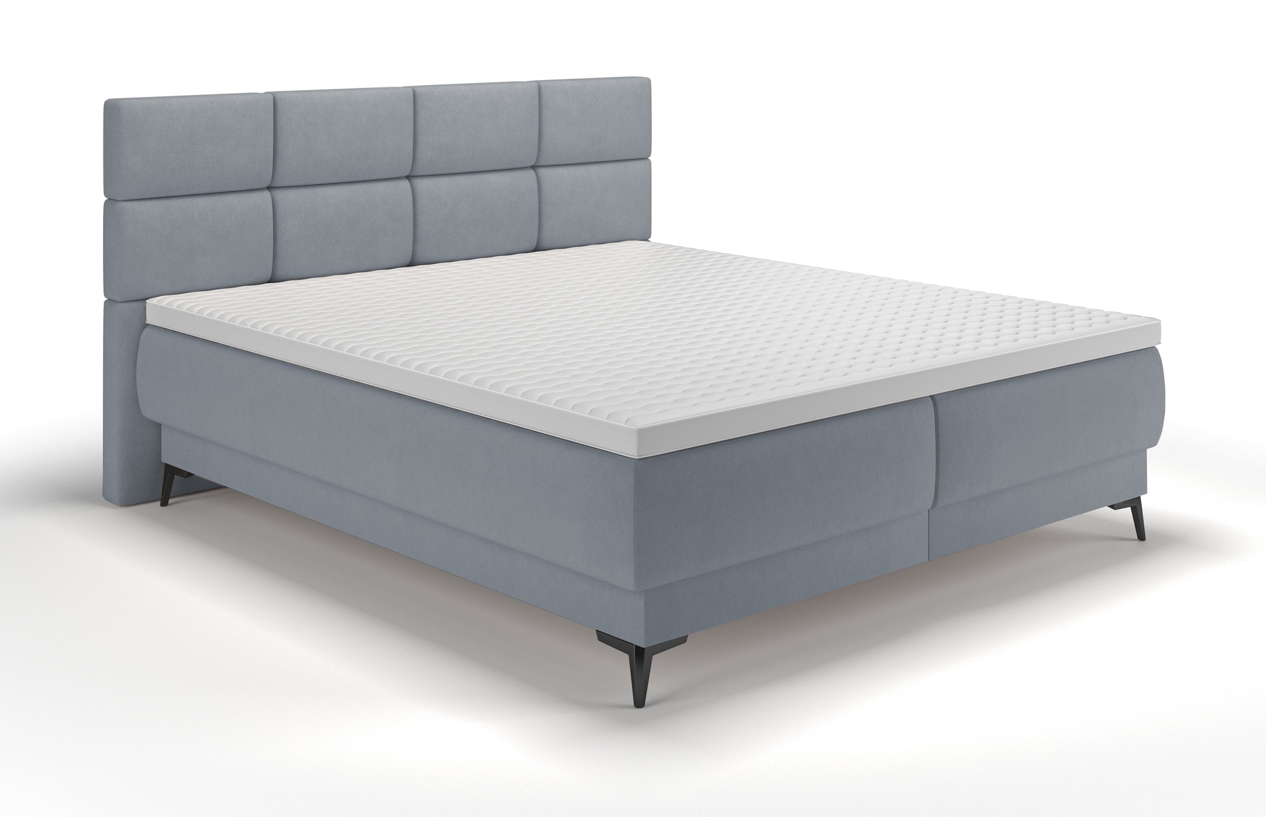 Kontinentales Bett 140x200 cm Rektango mit Stauraum und Topper, grafischer Samt