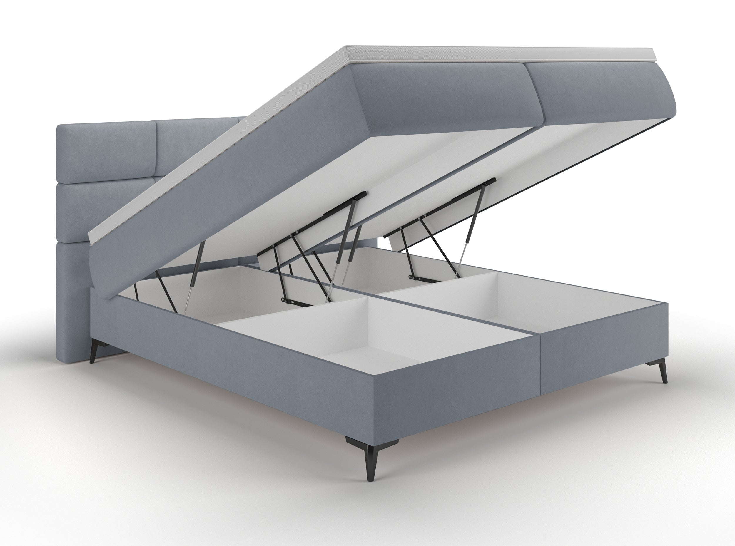 Kontinentales Bett 160x200 cm Rektango mit Stauraum und Topper, grafischer Samt